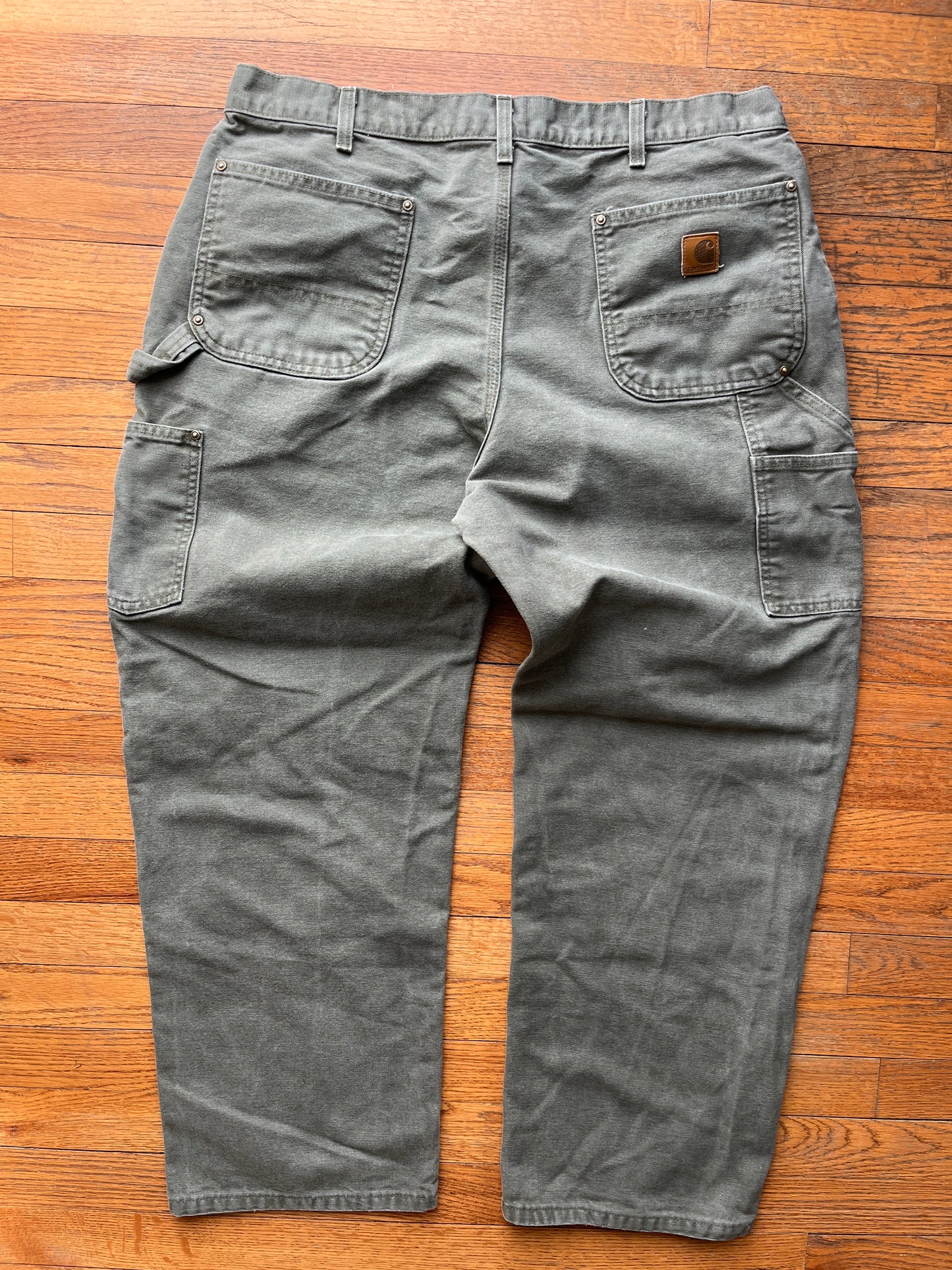 Faded Olive Green Carhartt Double Knee Pants - 36 x 29