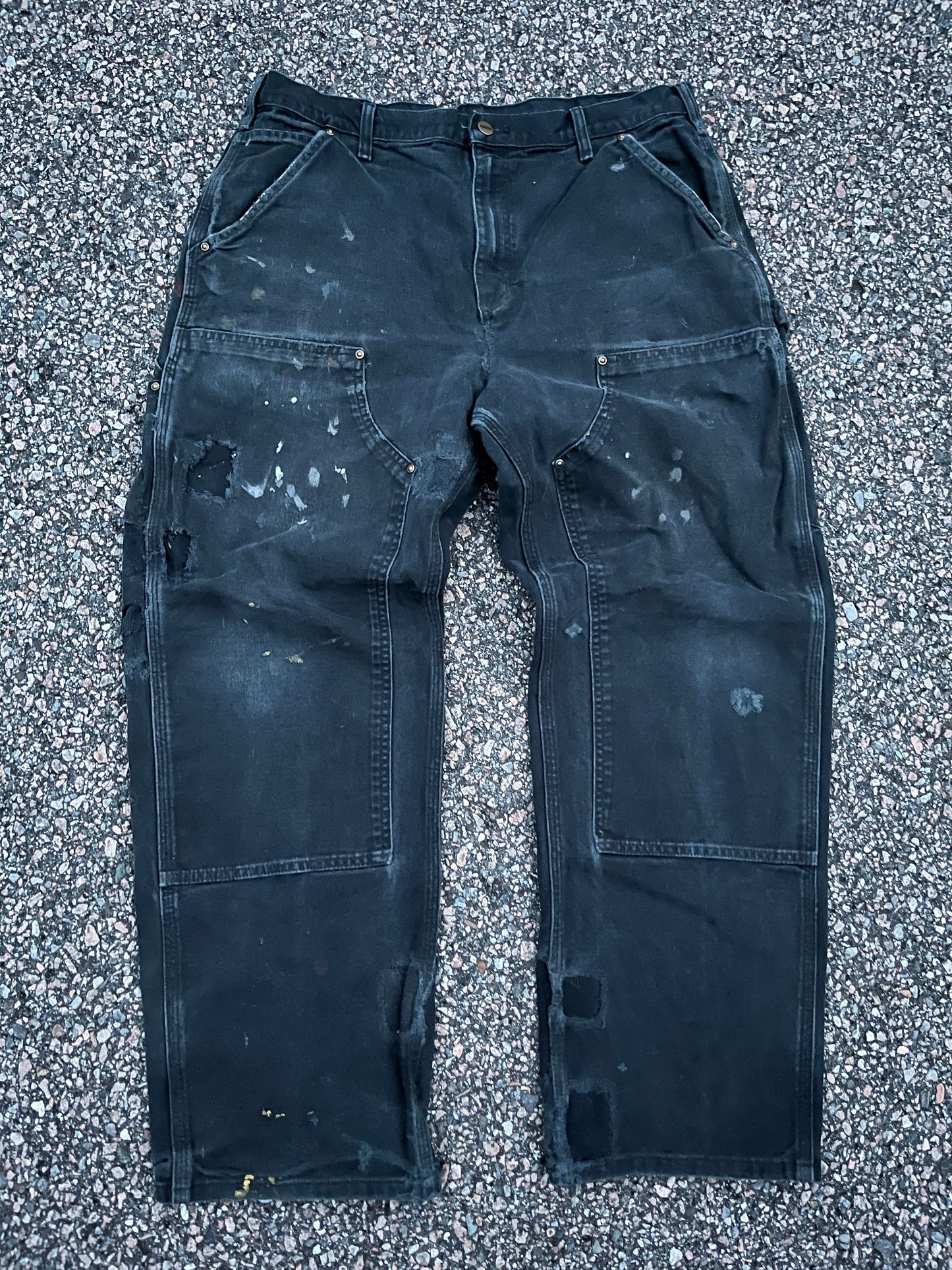 Faded Black Carhartt Double Knee Pants - 35 x 30