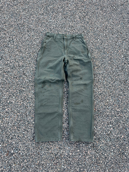 Faded Olive Green Carhartt Blanket Lined Carpenter Pants - 31 x 32