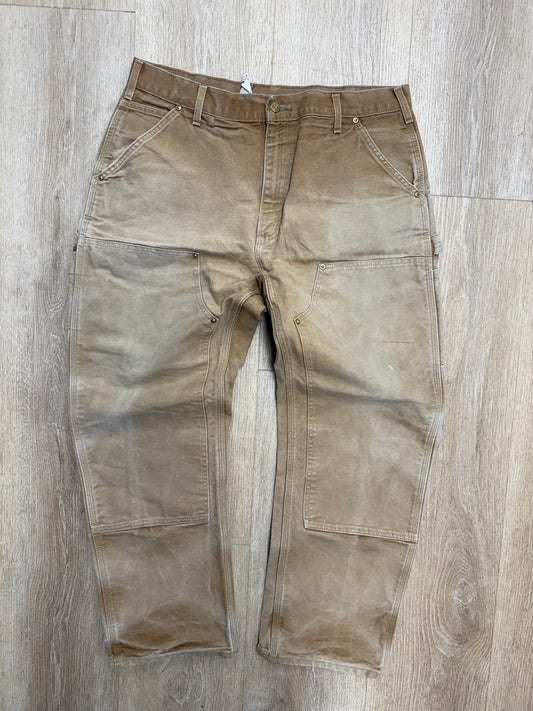 Faded Brown Carhartt Double Knee Pants - 34 x 29