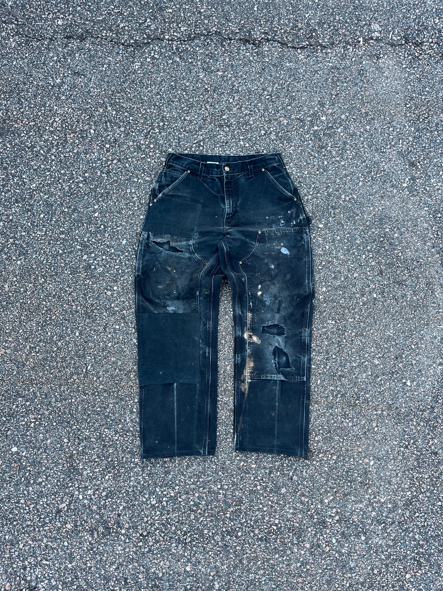 Faded n Distressed Black Carhartt Double Knee Pants - 30 x 28.5