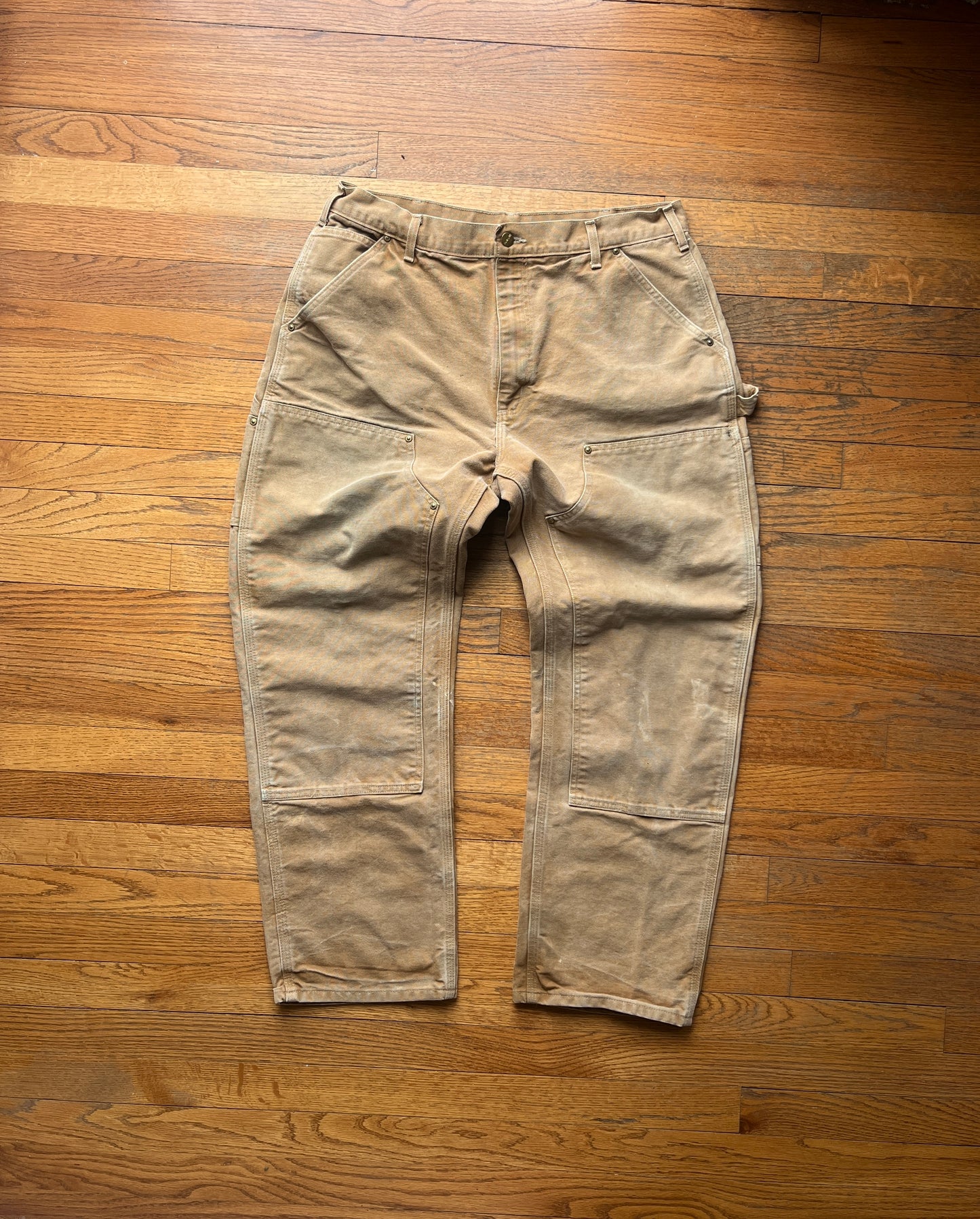 Faded Brown Carhartt Double Knee Pants - 33 x 29