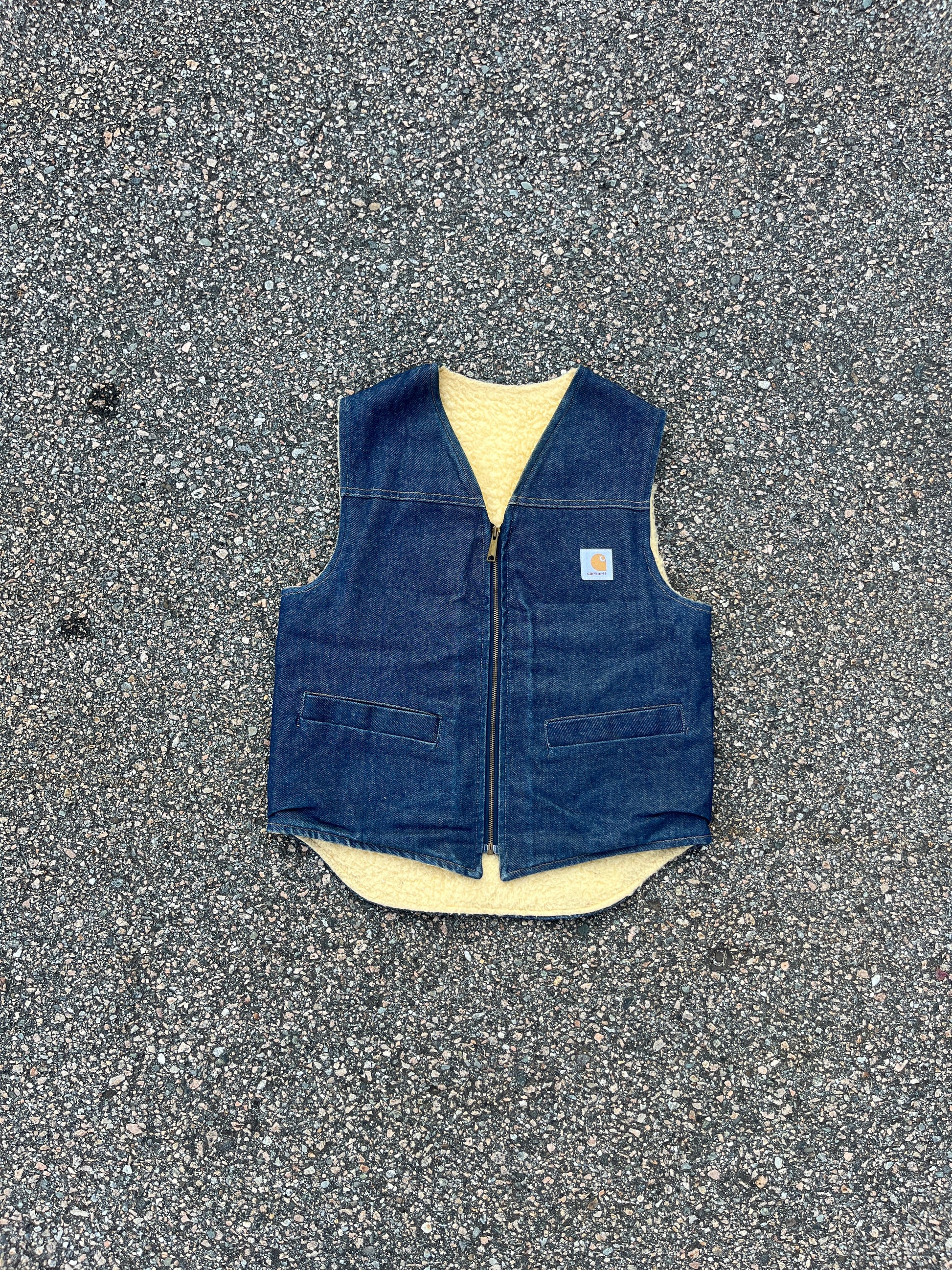 80's Faded Denim Carhartt Sherpa Vest Fits S-M – VTG By Mike