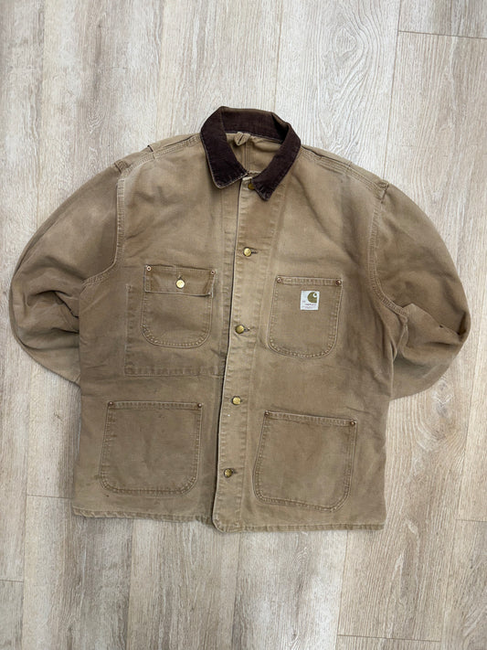 Faded Brown Unlined Carhartt Chore Jacket - Large