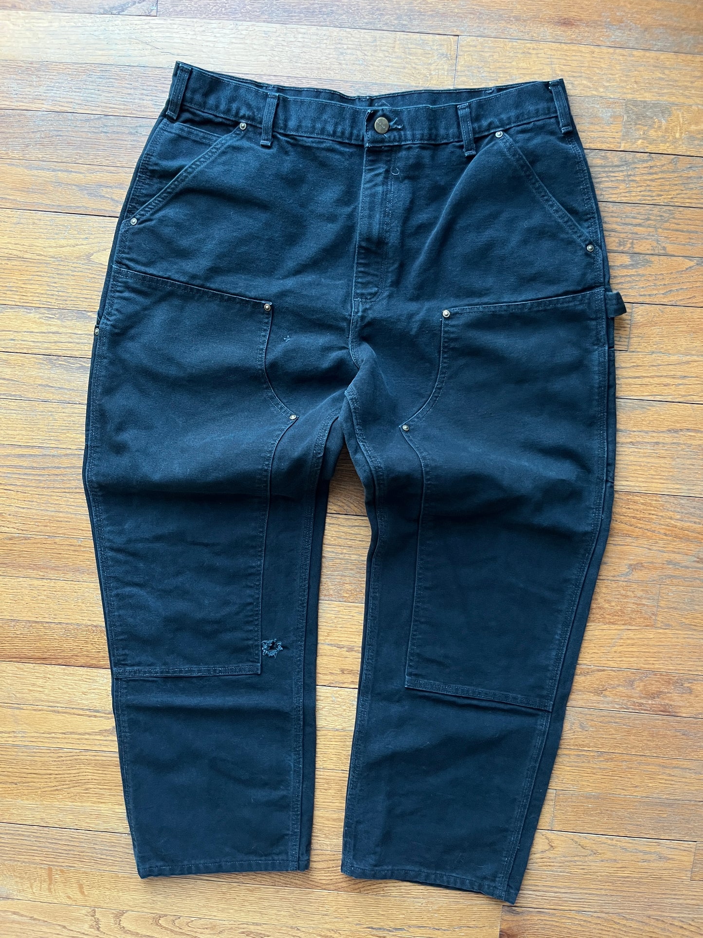 Faded Black Carhartt Double Knee Pants - 37 x 29