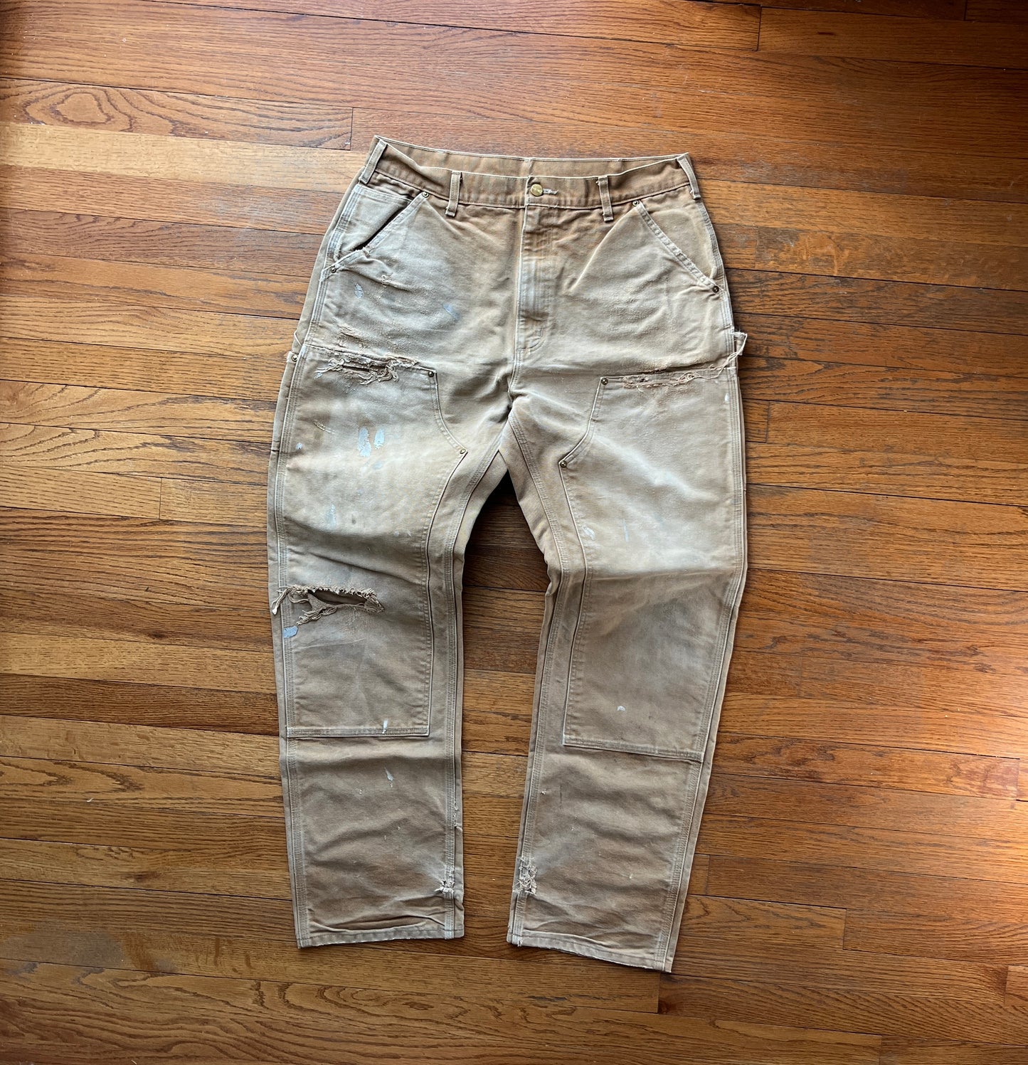 Faded Brown Carhartt Double Knee Pants - 34 x 32