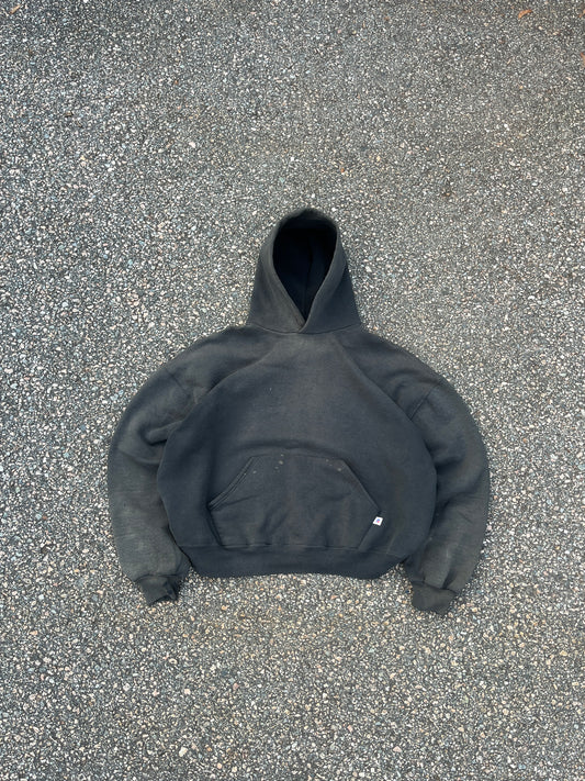 90’s Faded Black Russell Hoodie - Cropped Boxy Large