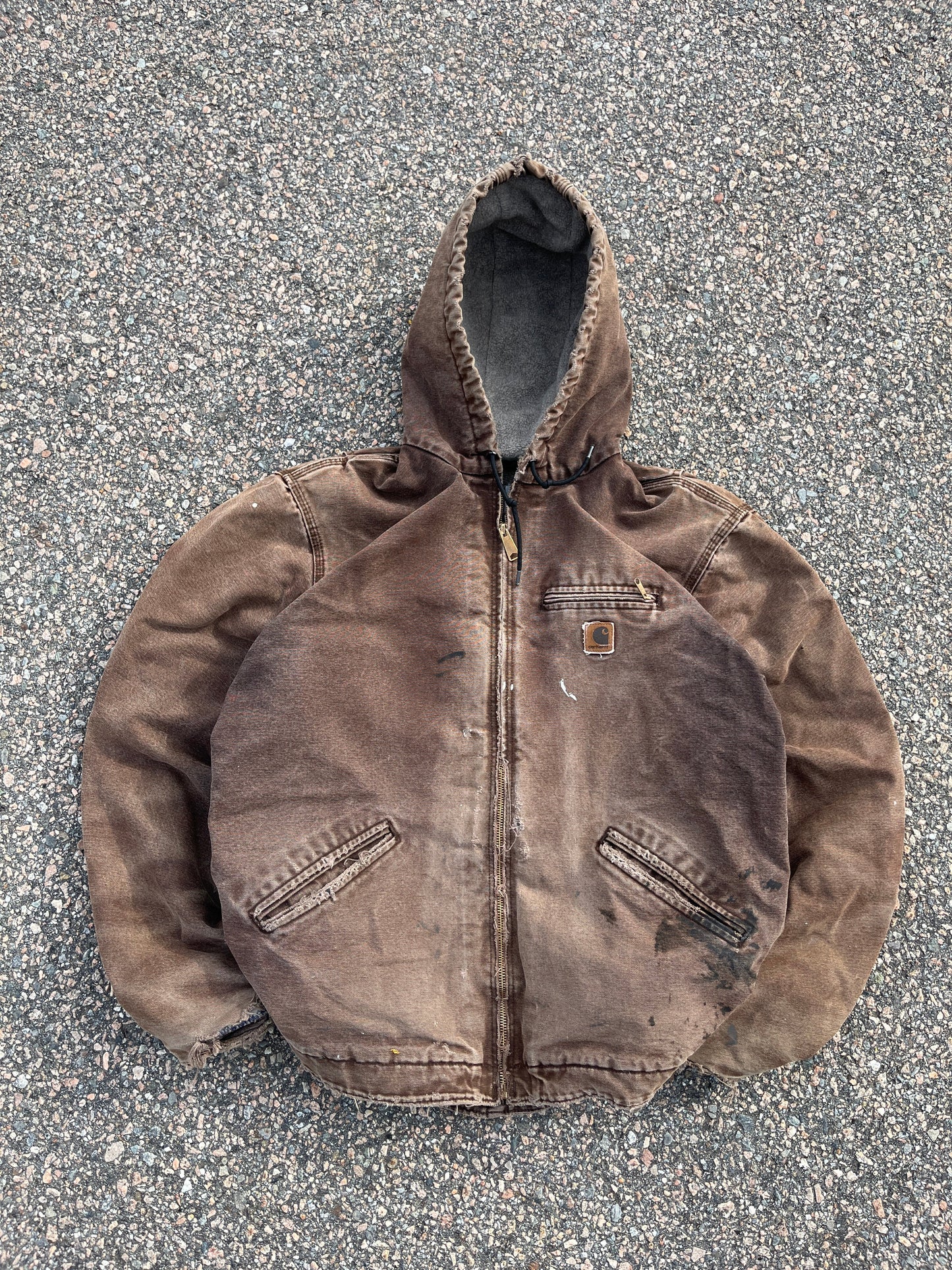 Faded n Painted Brown Carhartt Sherpa Lined Jacket - Large