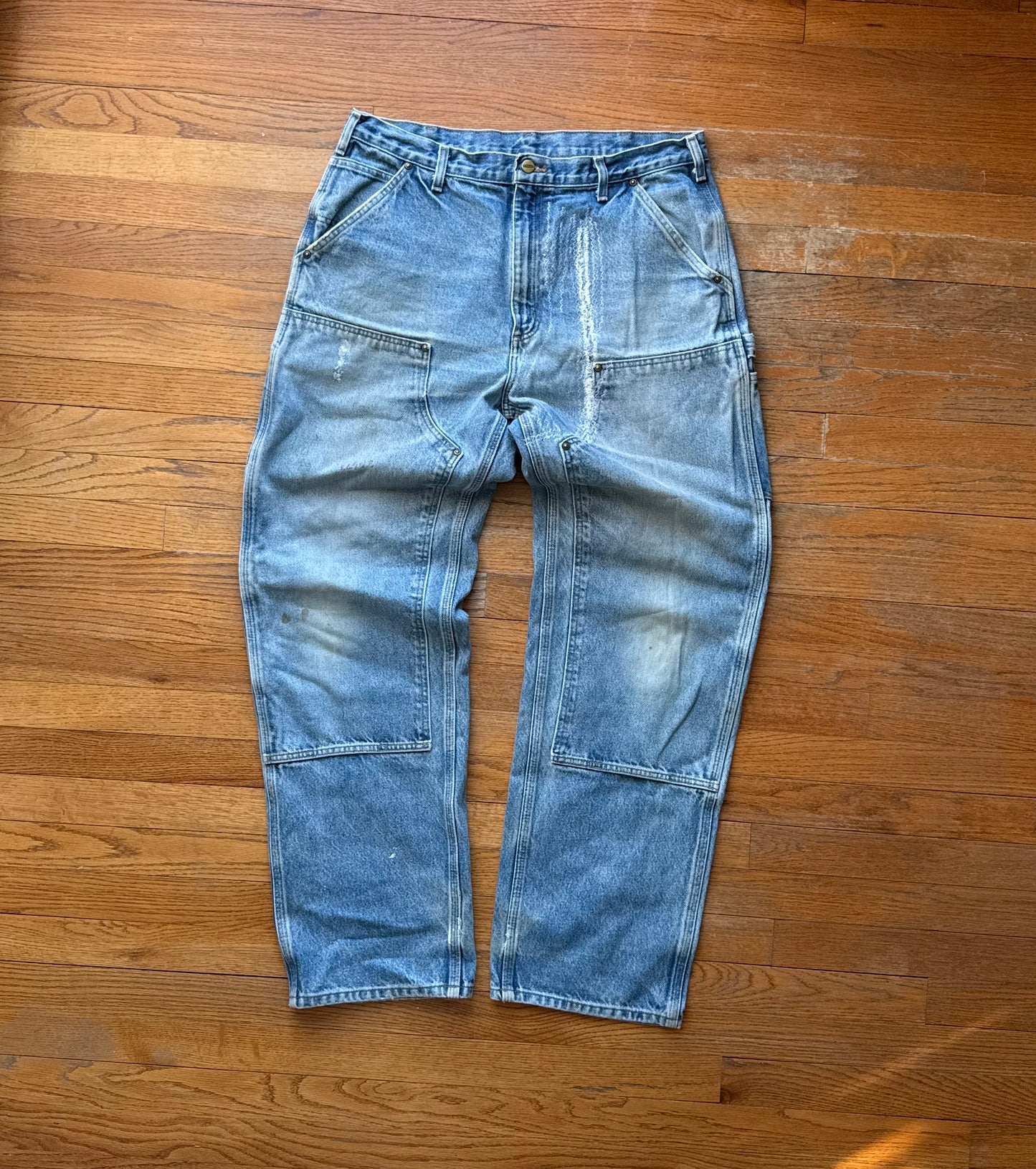 Faded Denim Carhartt Double Knee Pants - 35 x 32