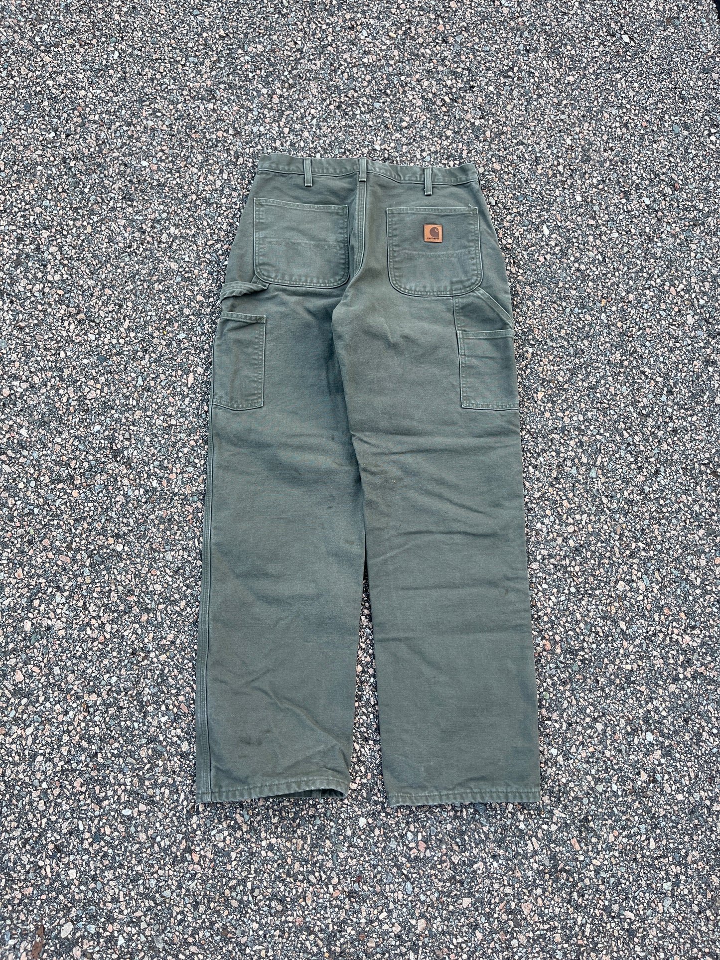 Faded Olive Green Carhartt Blanket Lined Carpenter Pants - 31 x 32