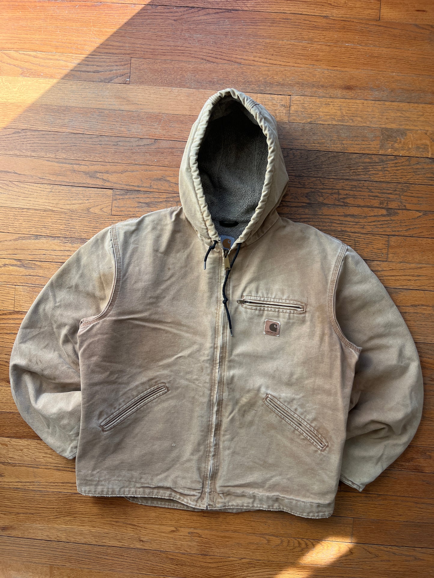 Faded Brown Carhartt Sherpa Lined Jacket - Medium