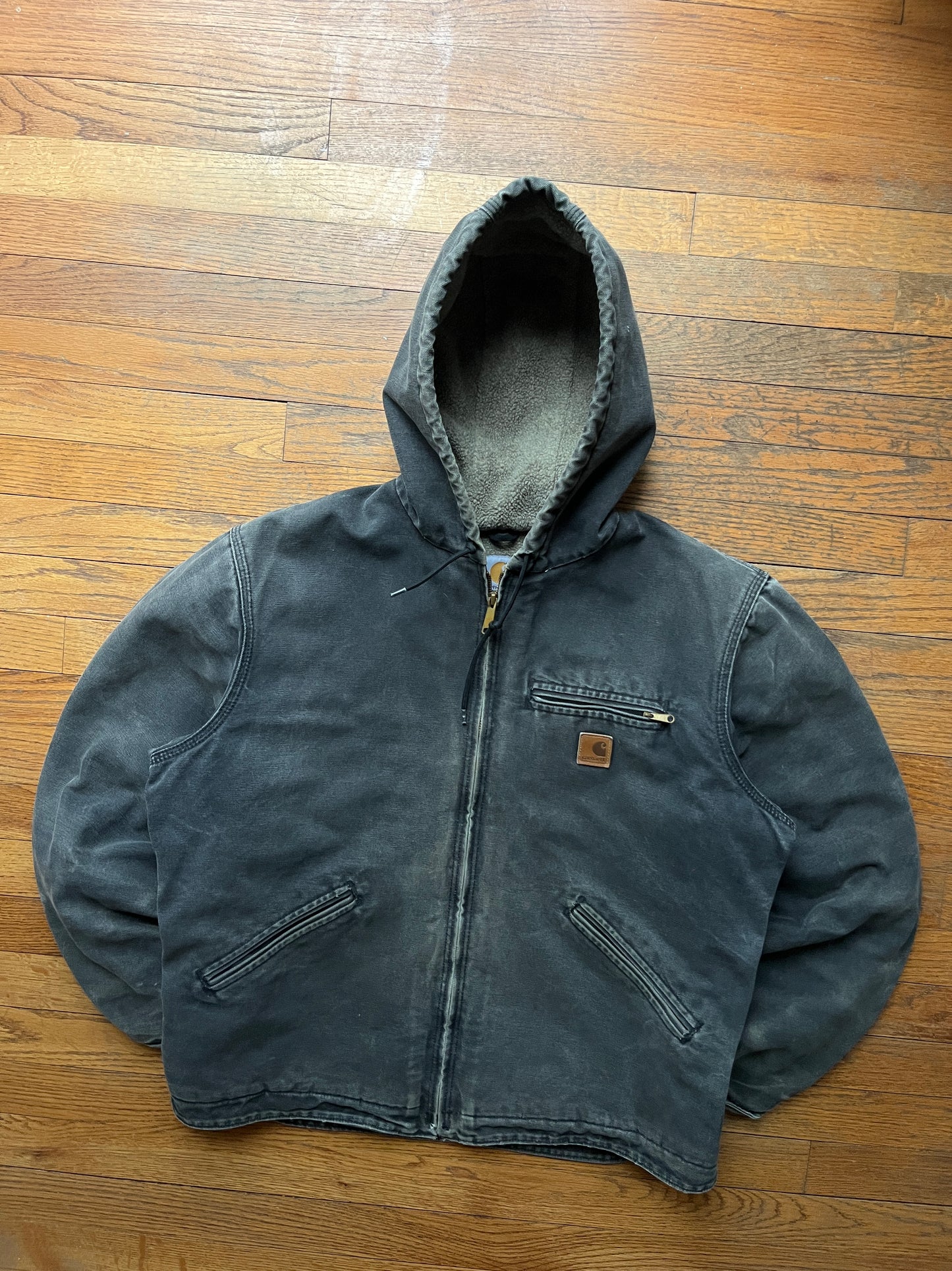 Faded Black Carhartt Sherpa Lined Jacket - Large