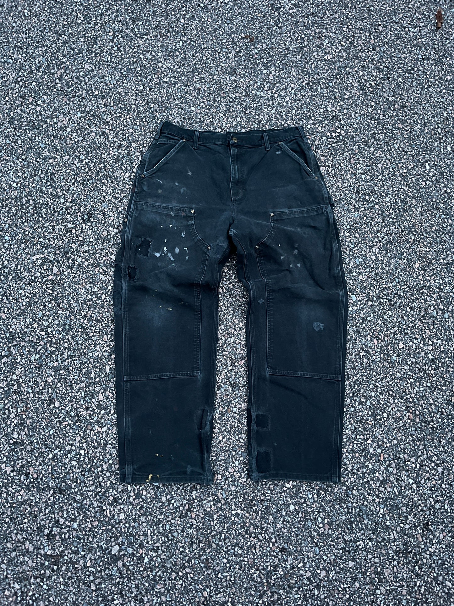 Faded Black Carhartt Double Knee Pants - 35 x 30