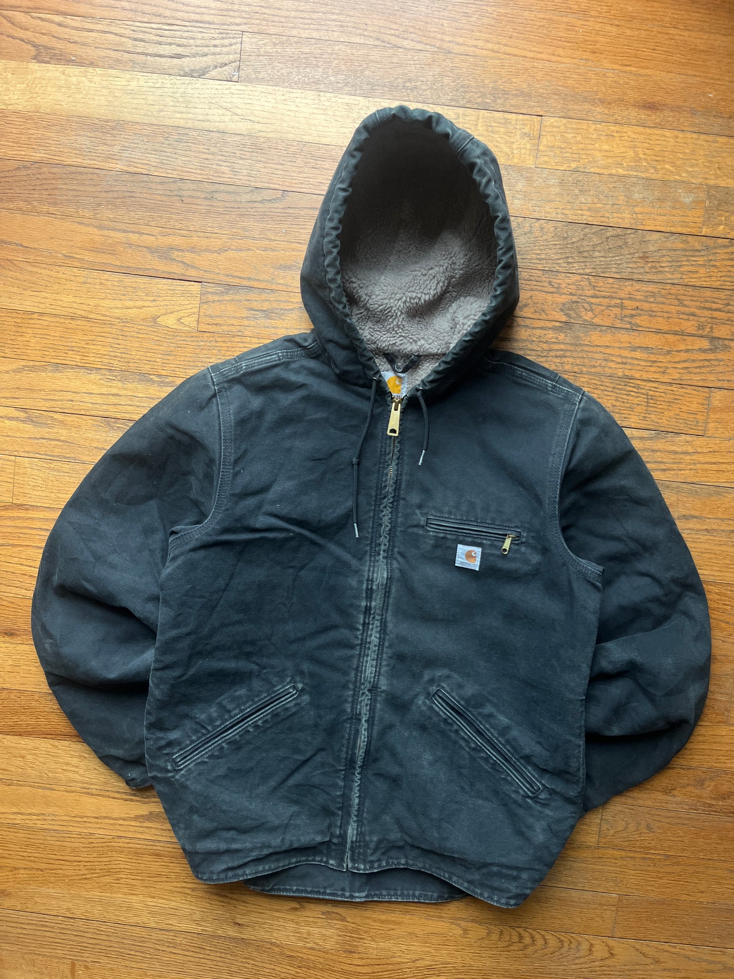 Faded Black Carhartt Sherpa Lined Jacket - Fits S-M