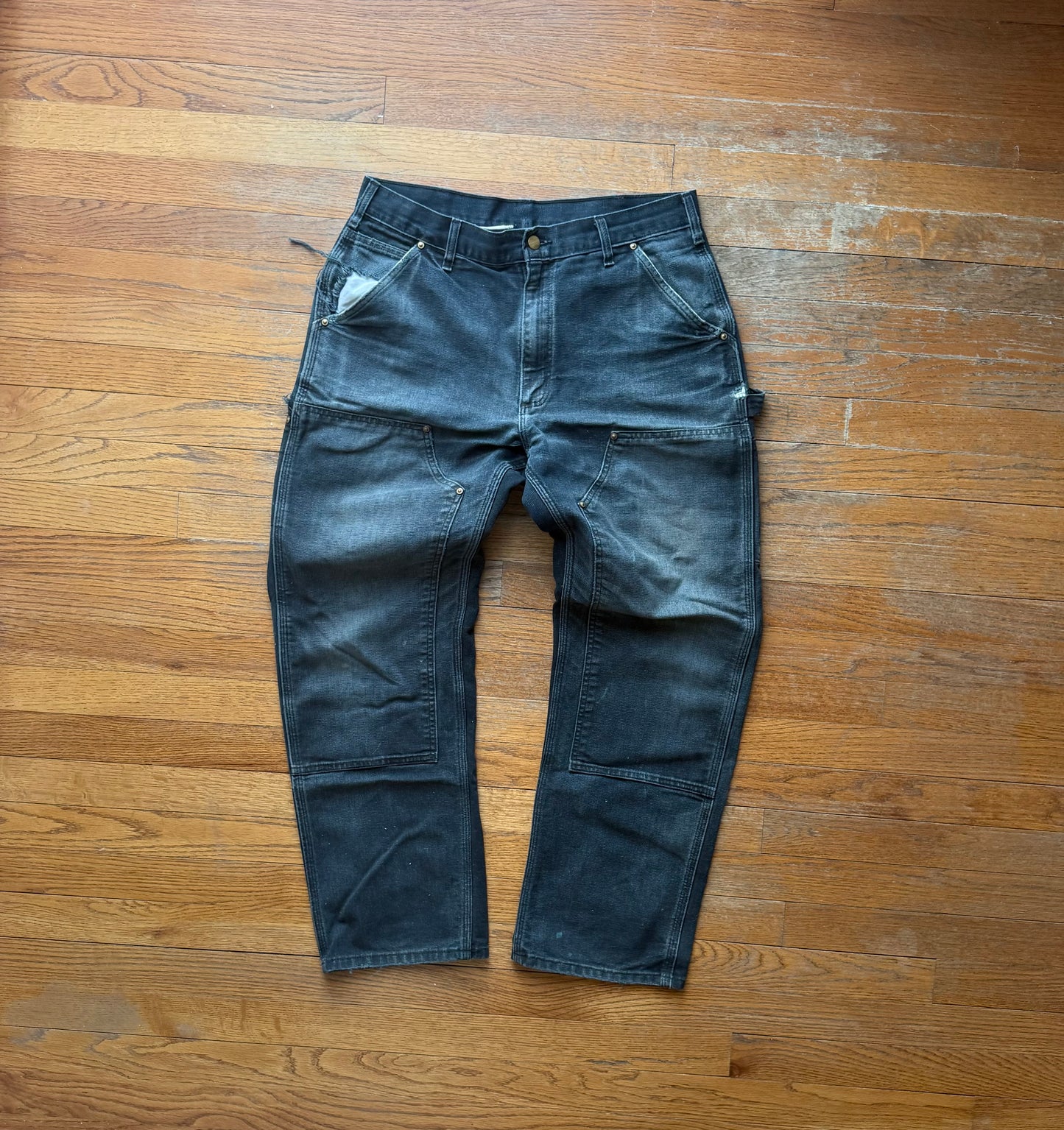 Faded Black Carhartt Double Knee Pants - 32 x 28.5