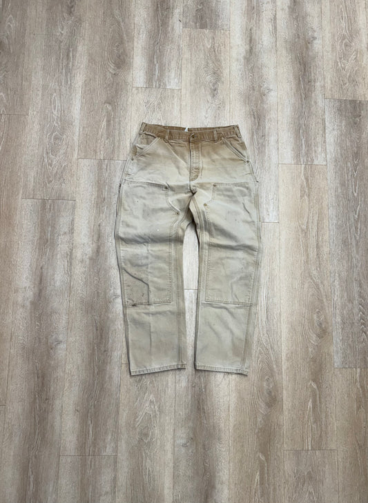 Faded Brown Carhartt Double Knee Pants - 34 x 32