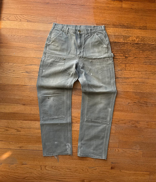 Faded Olive Green Carhartt Double Knee Pants - 33 x 32