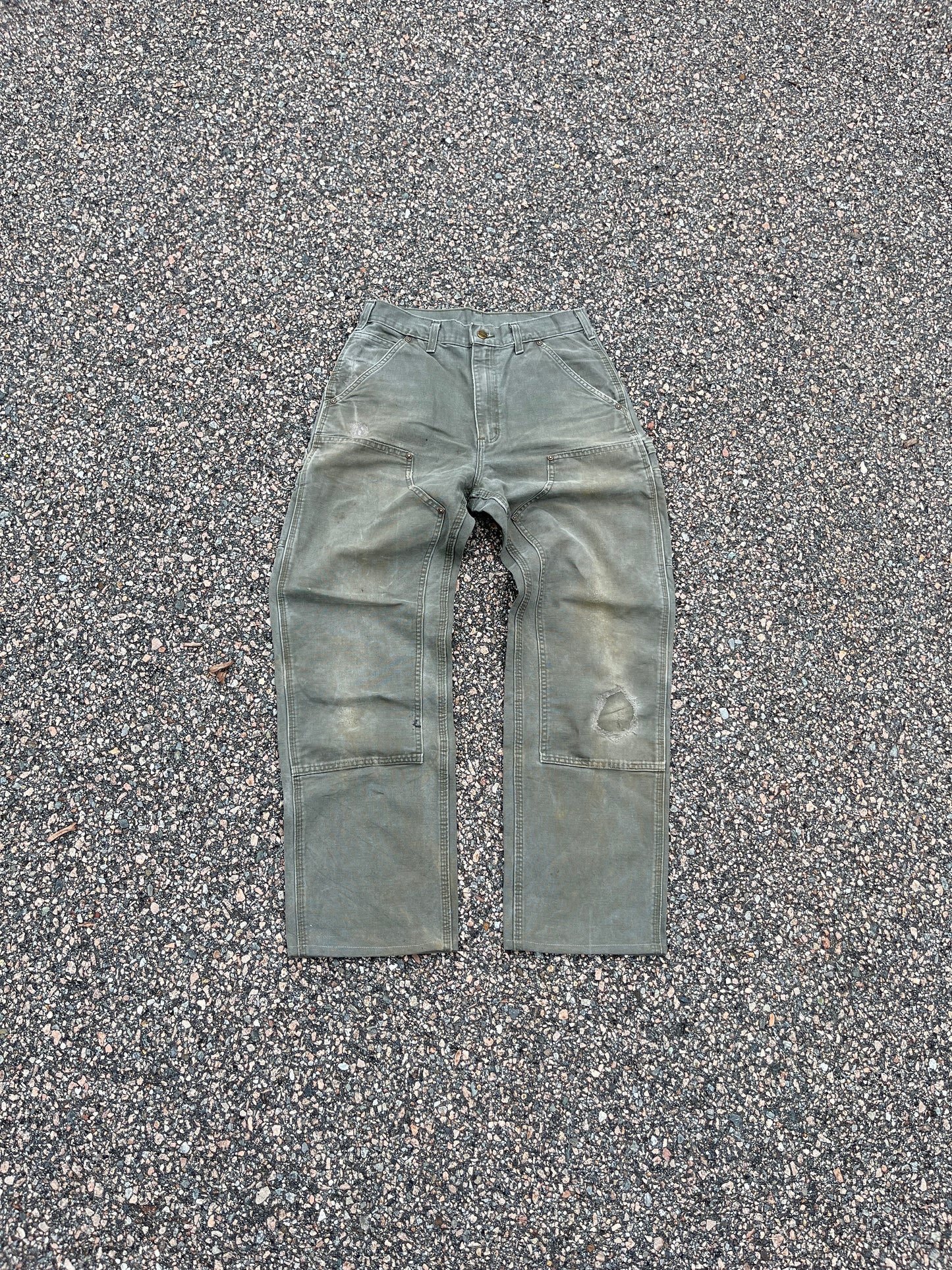 Faded Olive Green Carhartt Double Knee Pants - 29 x 30