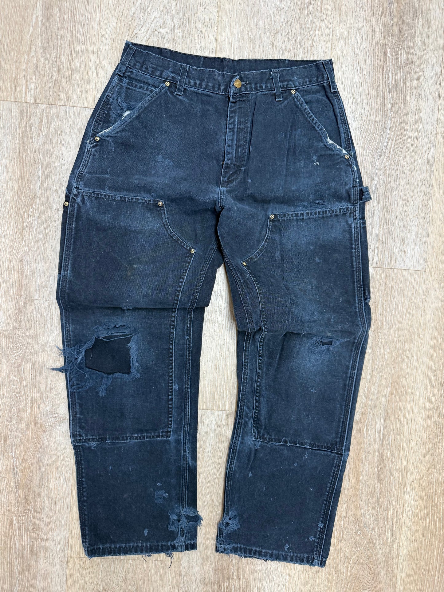 Faded Black Carhartt Double Knee Pants - 31 x 28