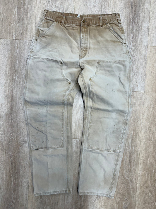 Faded Brown Carhartt Double Knee Pants - 34 x 32