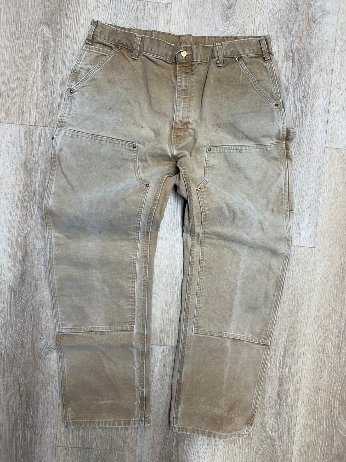 Faded Brown Carhartt Double Knee Pants - 37 x 31