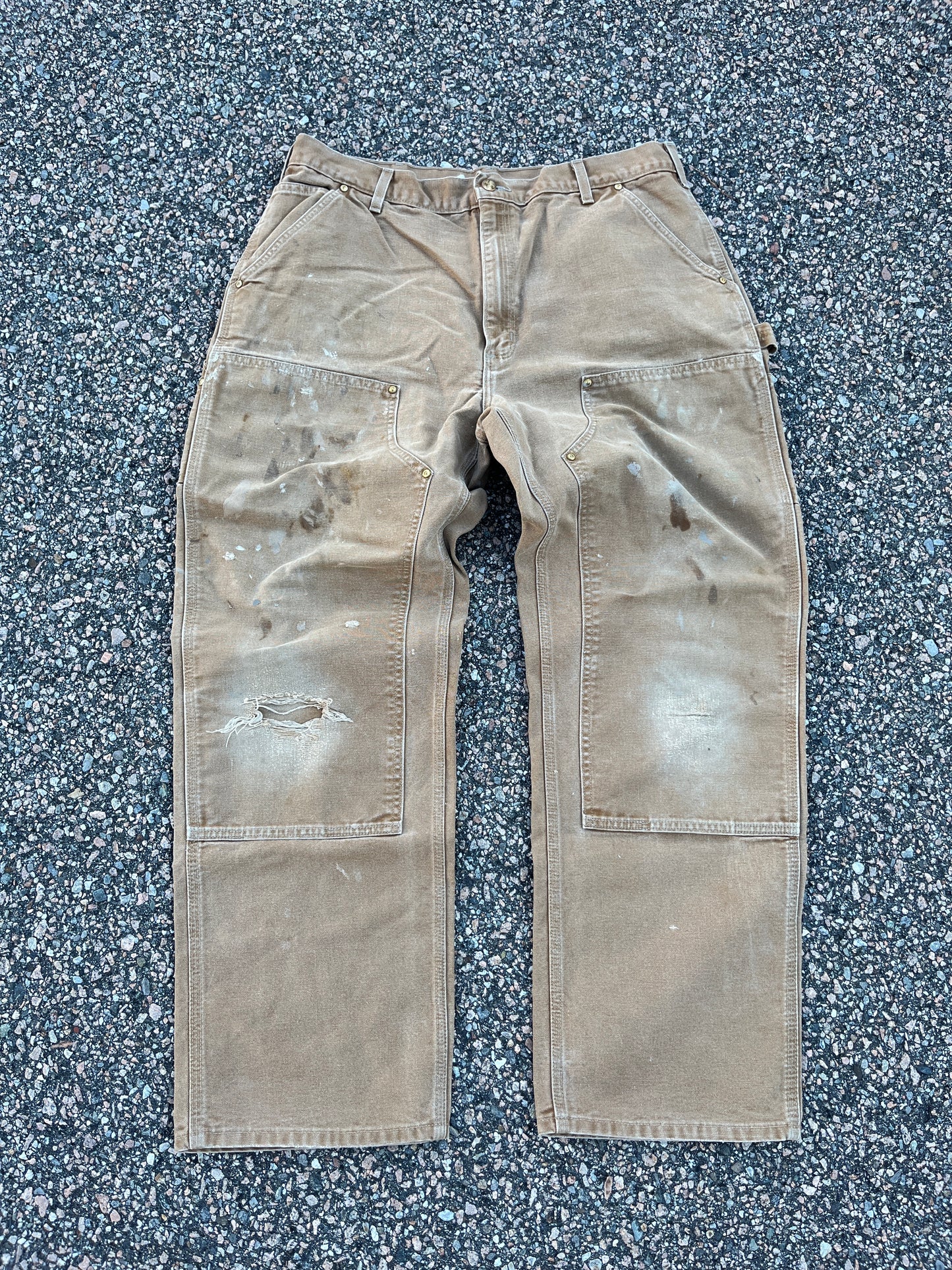 Faded Tan Carhartt Double Knee Pants - 34 x 30