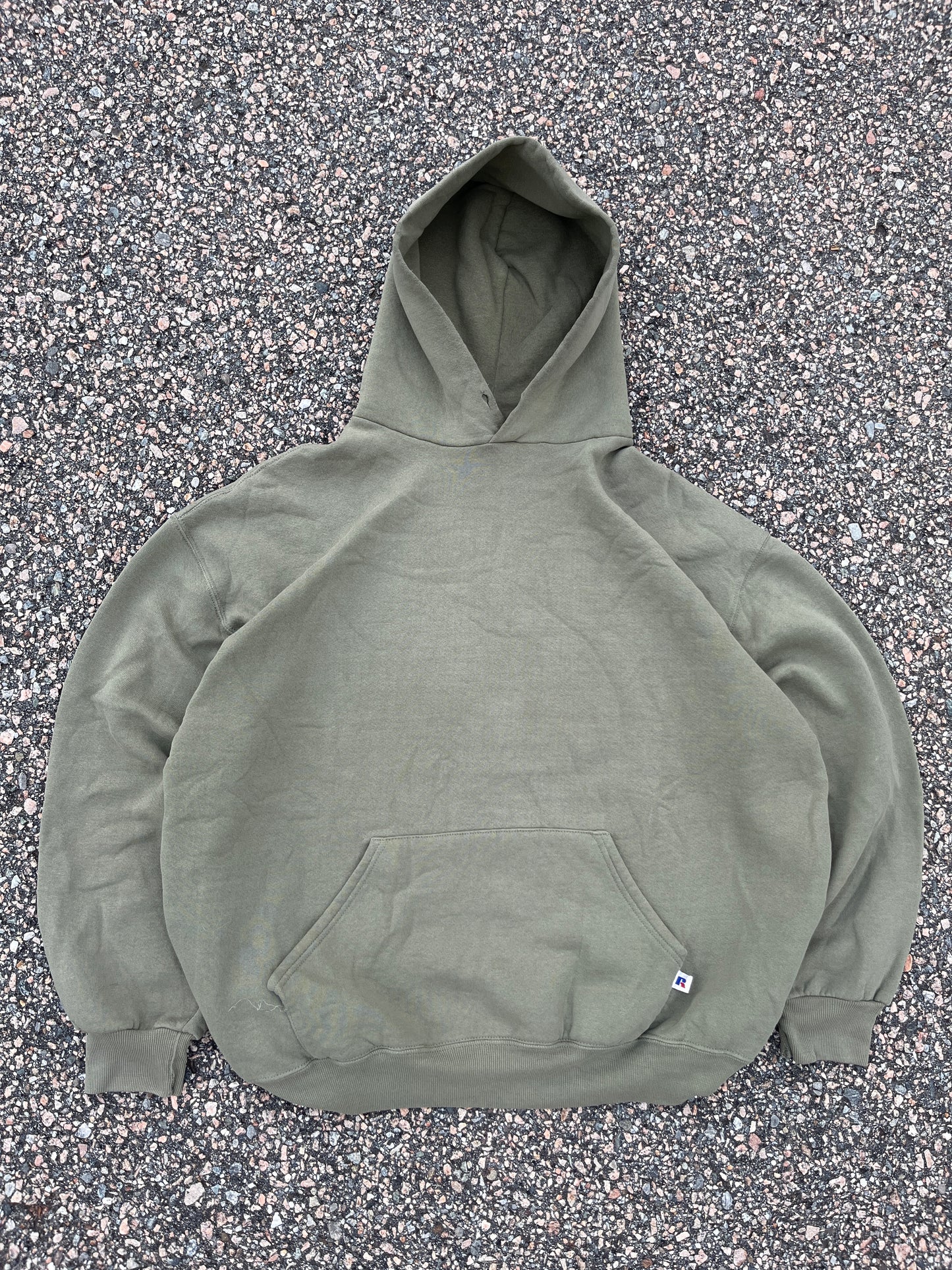 90’s Faded Olive Green Russell Hoodie - Boxy Large