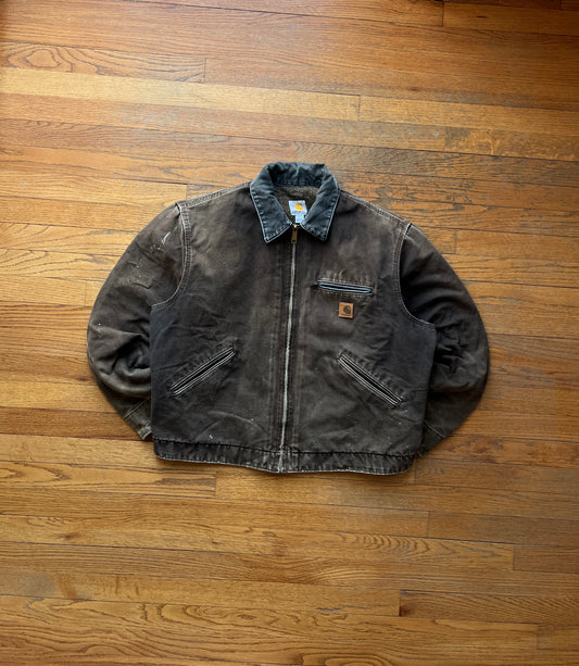 Faded Dark Brown Carhartt Detroit Jacket - Boxy Medium