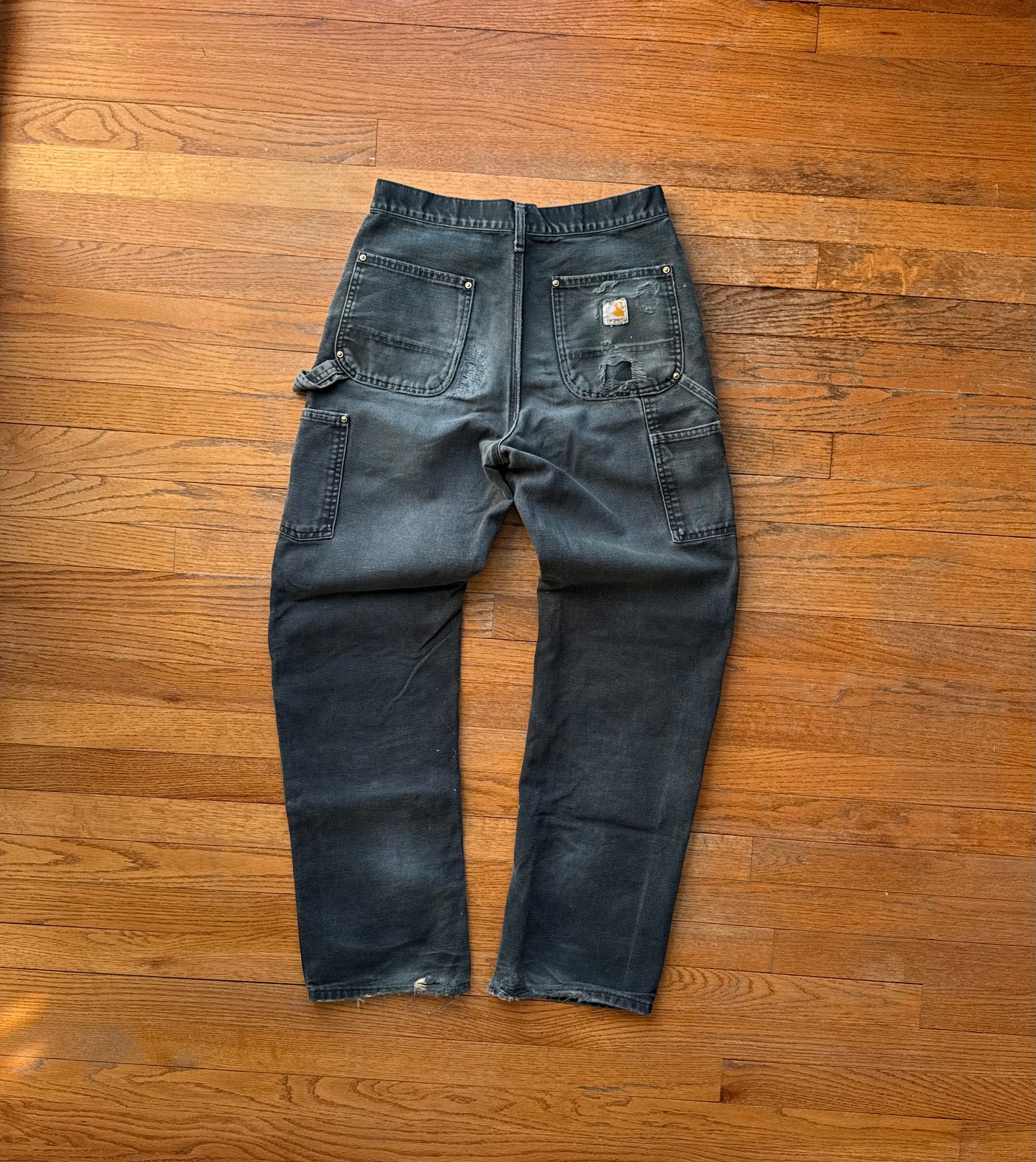 Faded Black Carhartt Double Knee Pants - 28 x 30