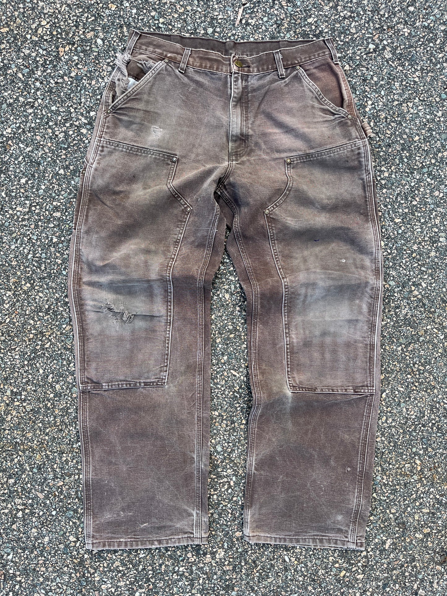 Faded Brown Carhartt Double Knee Pants - 34 x 30.5