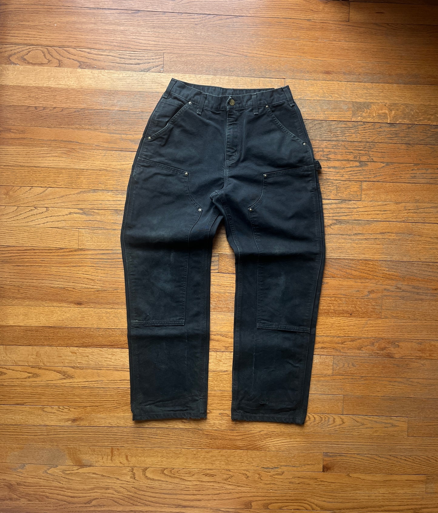 Faded Black Carhartt Double Knee Pants - 28 x 29