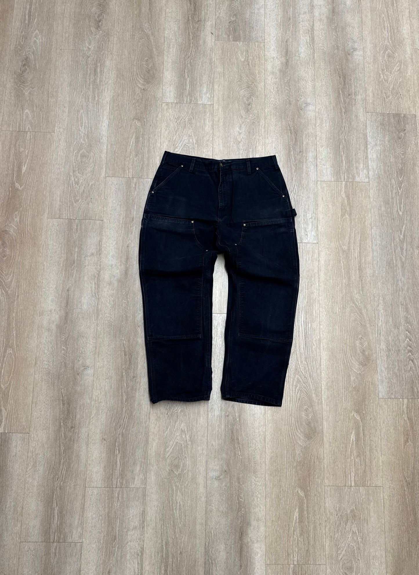 Faded Black Carhartt Double Knee Pants - 37 x 29