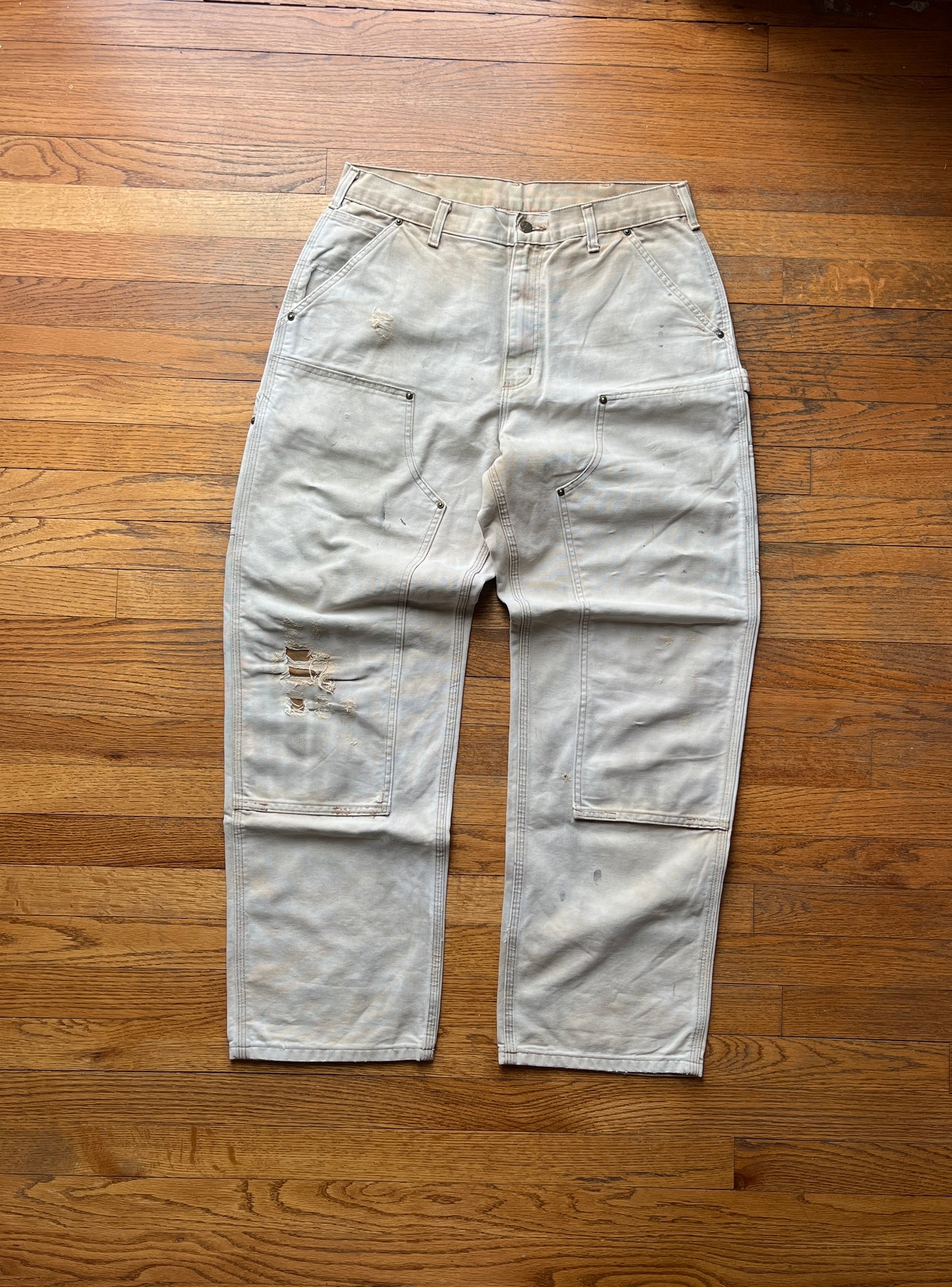 Faded Tan Carhartt Double Knee Pants - 33 x 30.5