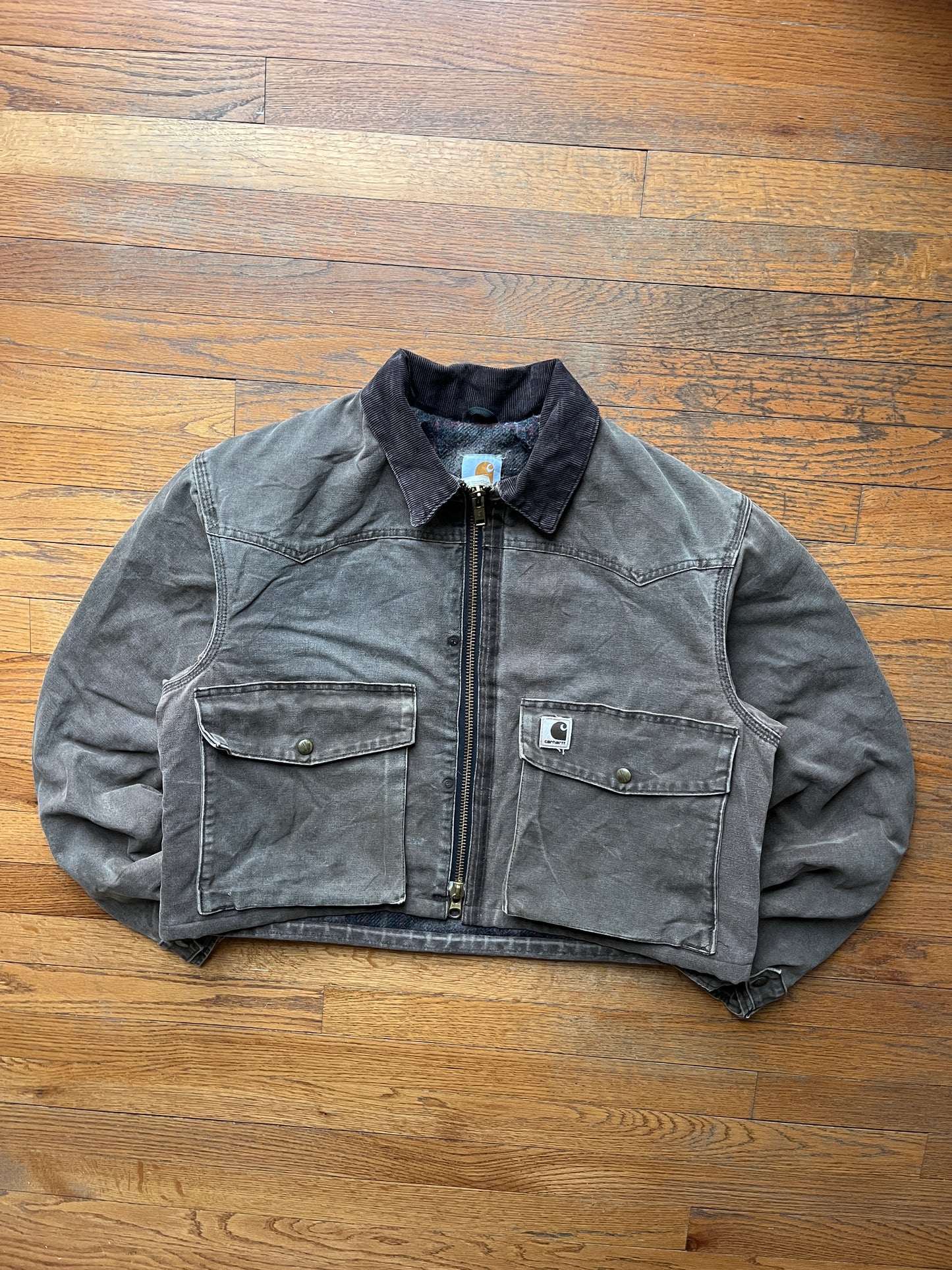 Faded Chestnut Brown Cropped Carhartt Chore Jacket - Medium