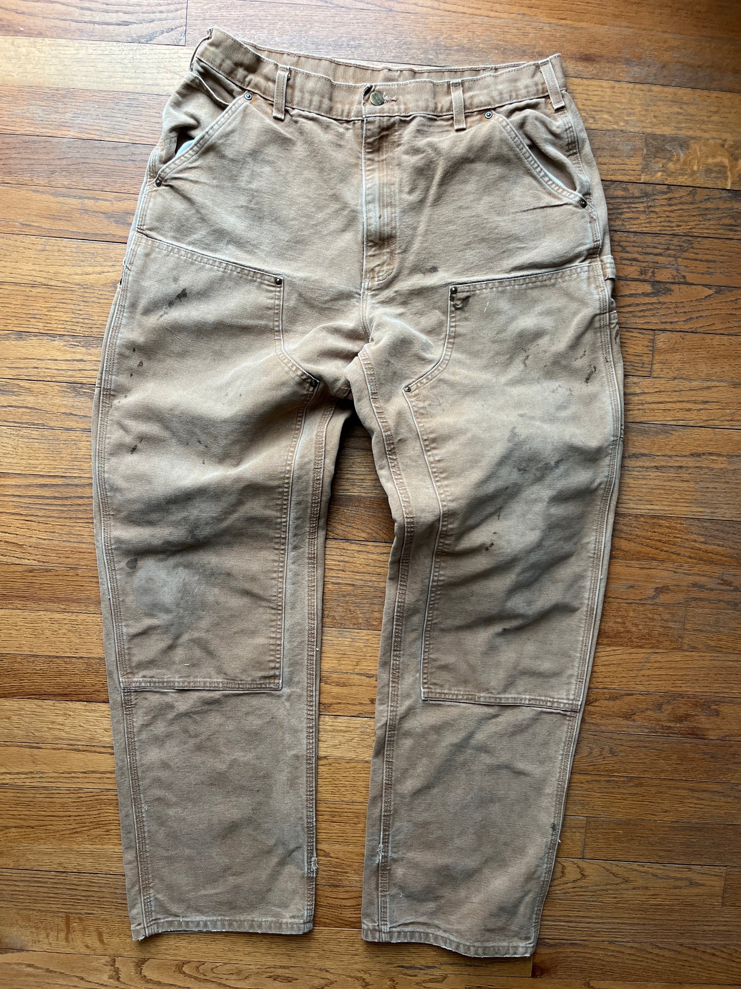 Faded Brown Carhartt Double Knee Pants - 34 x 33.5