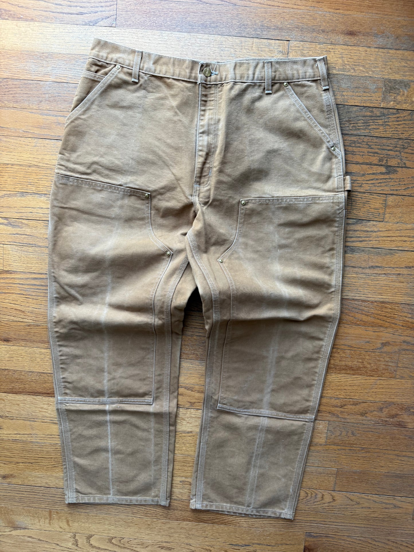 Faded Brown Carhartt Double Knee Pants - 37 x 29.5