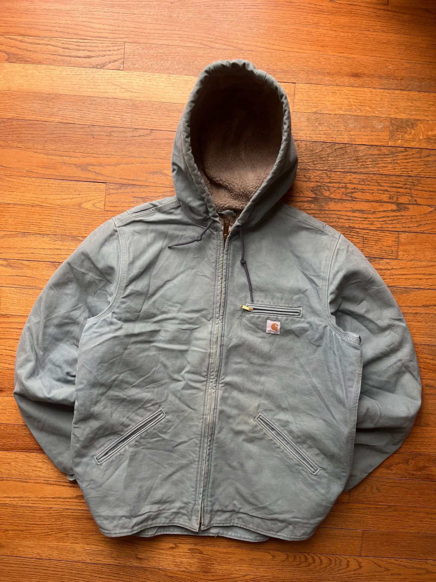 Faded Sky Blue Carhartt Sherpa Lined Jacket - Medium