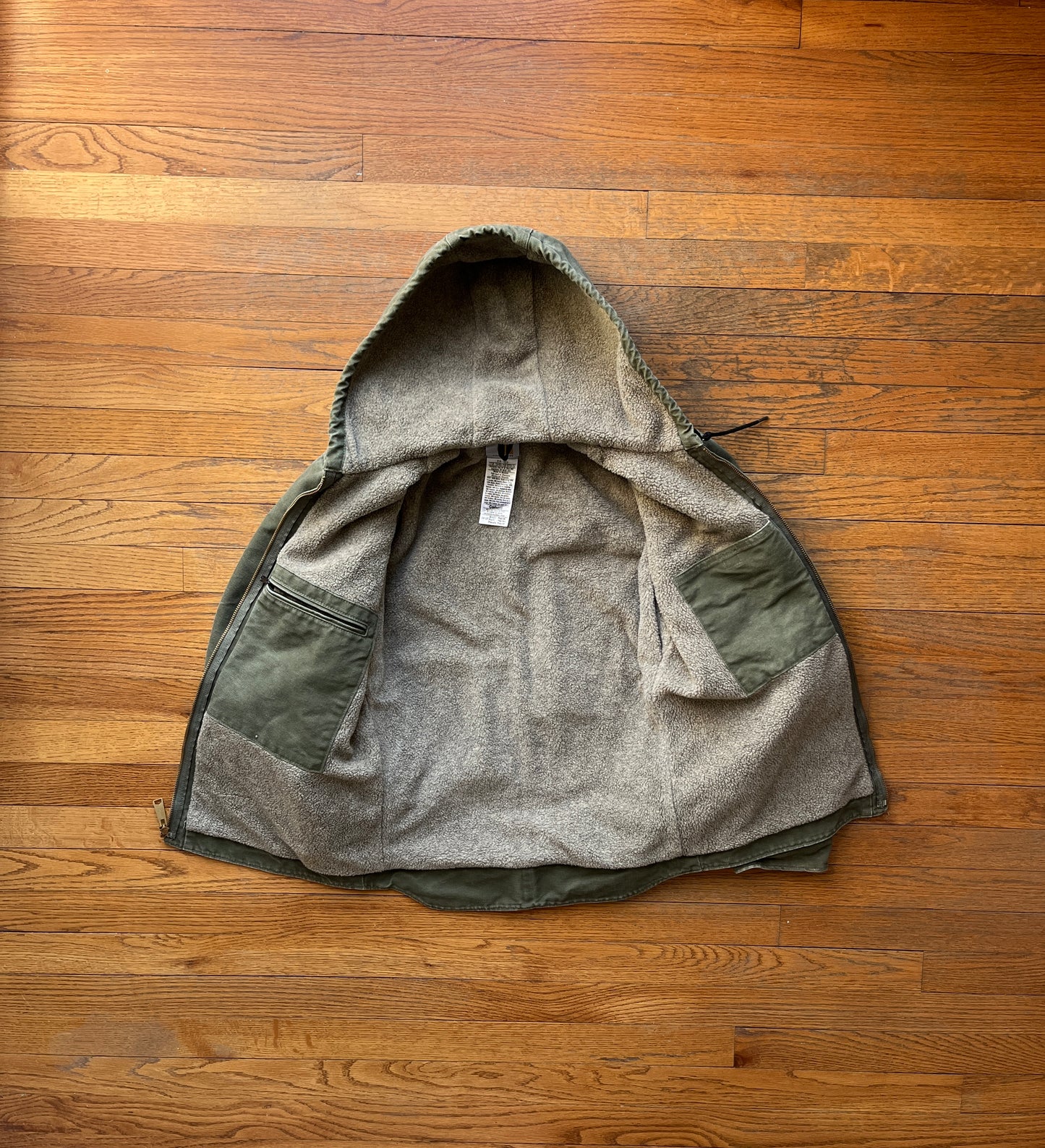 Faded Olive Green Carhartt Sherpa Lined Jacket - Small