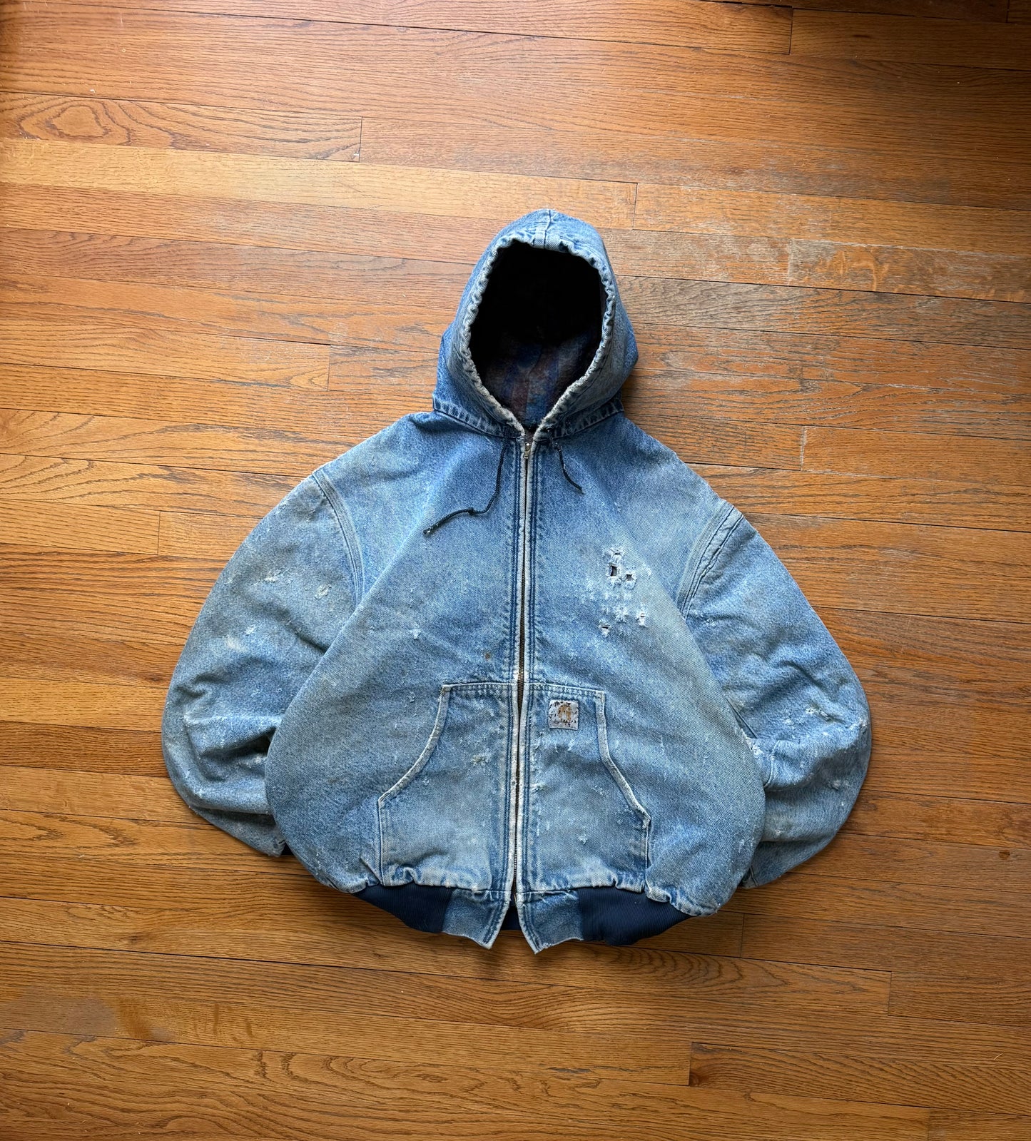 Faded n Thrashed Denim Southwest Aztec Lined Carhartt Active Jacket - XL