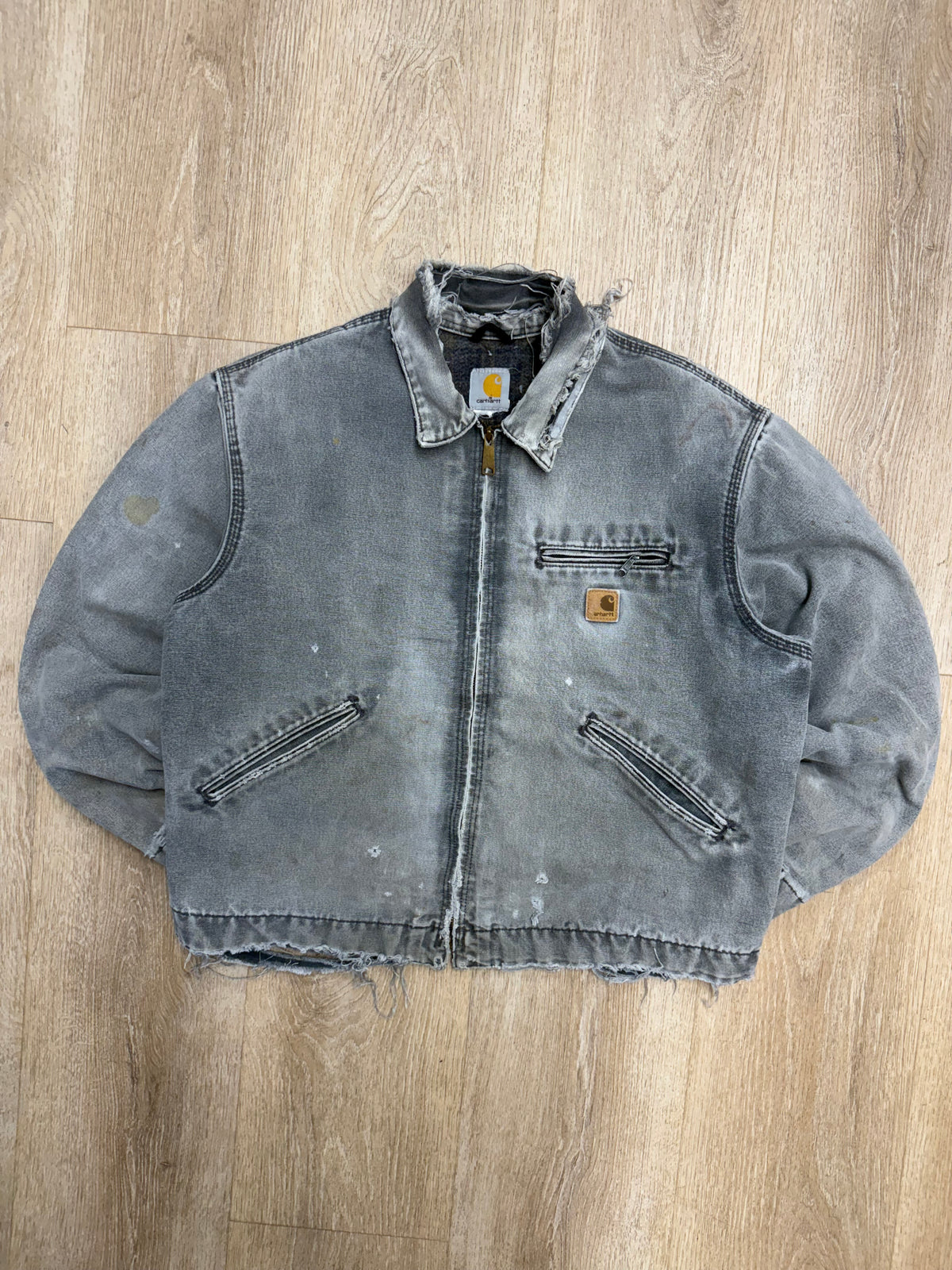 Faded n Distressed Grey Carhartt Detroit Jacket - Medium