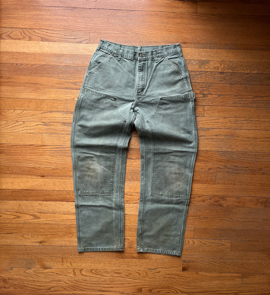 Faded Olive Green Carhartt Double Knee Pants - 32 x 31.5