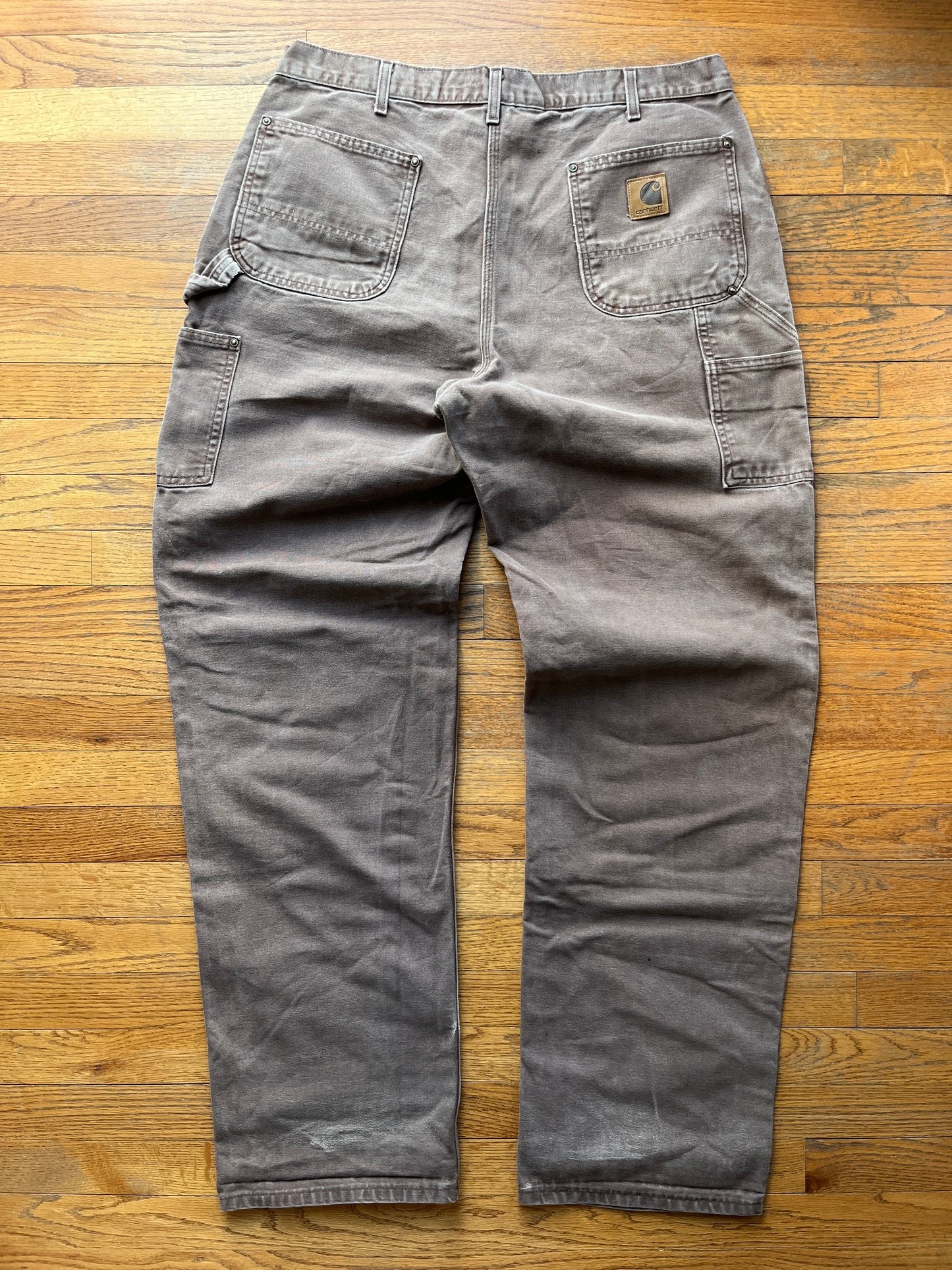 Faded Dark Brown Carhartt Double Knee Pants - 36 x 34