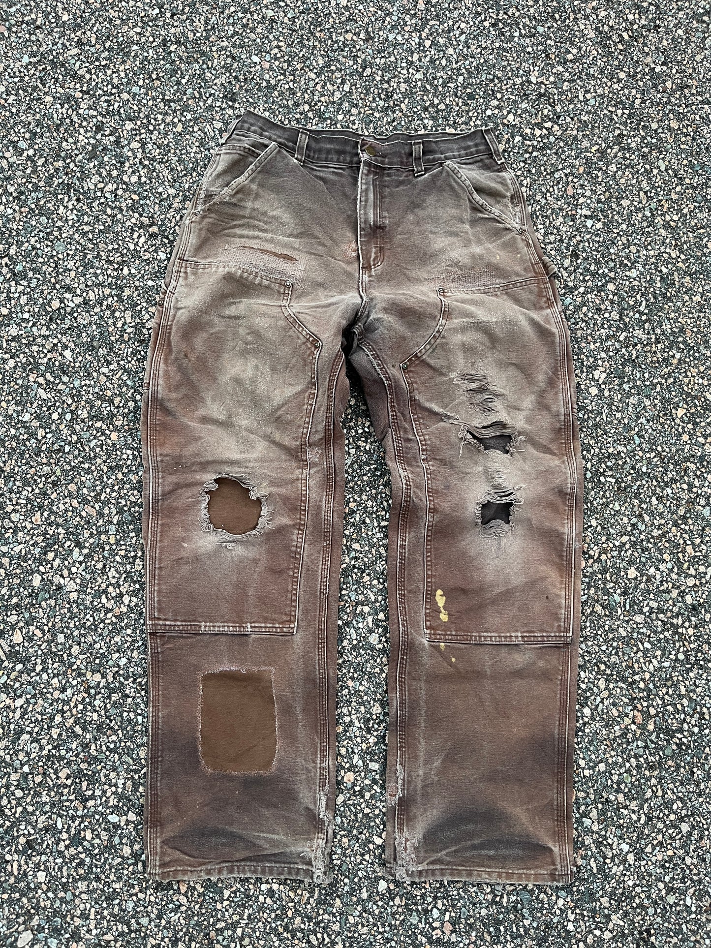 Faded Brown Carhartt Double Knee Pants - 32 x 31