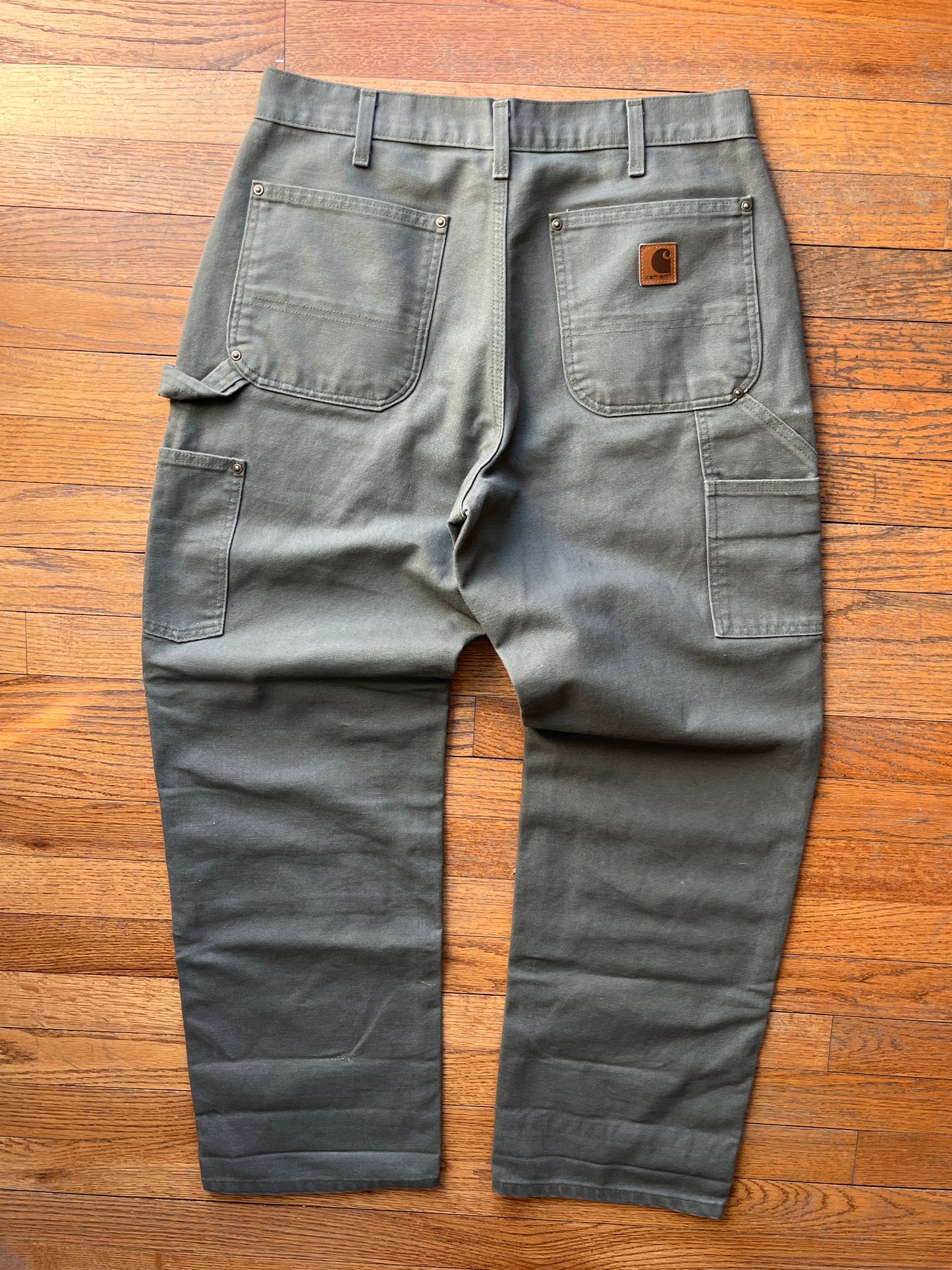 Faded Olive Green Carhartt Double Knee Pants - 31 x 29.5