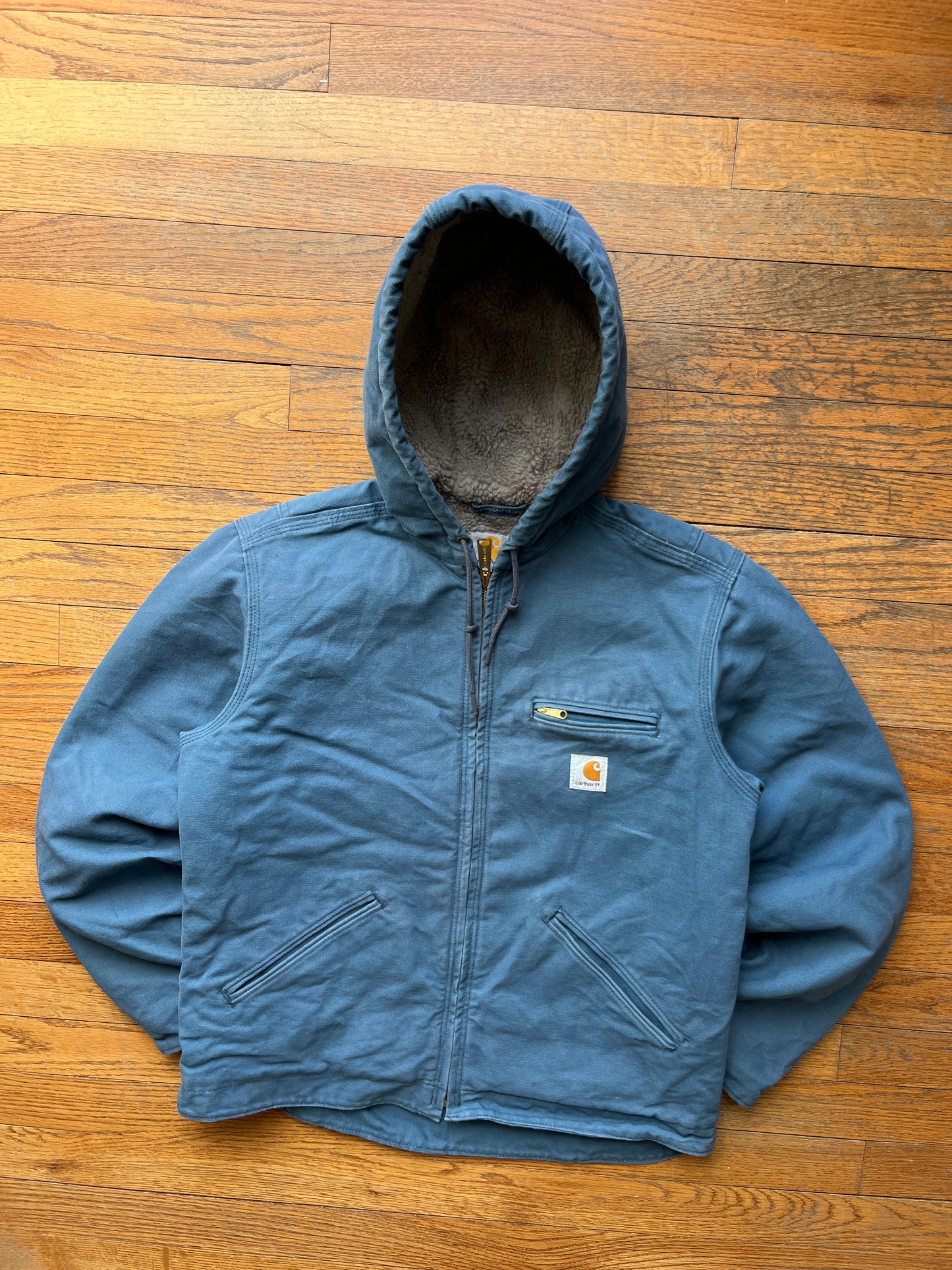 Faded Sky Blue Carhartt Sherpa Lined Jacket - Small