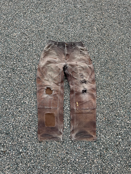 Faded Brown Carhartt Double Knee Pants - 32 x 31