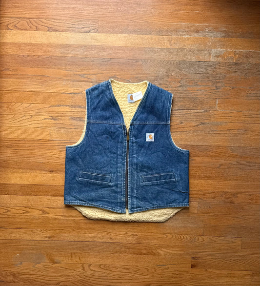 80’s Faded Denim Sherpa Lined Carhartt Vest - Fits M-L