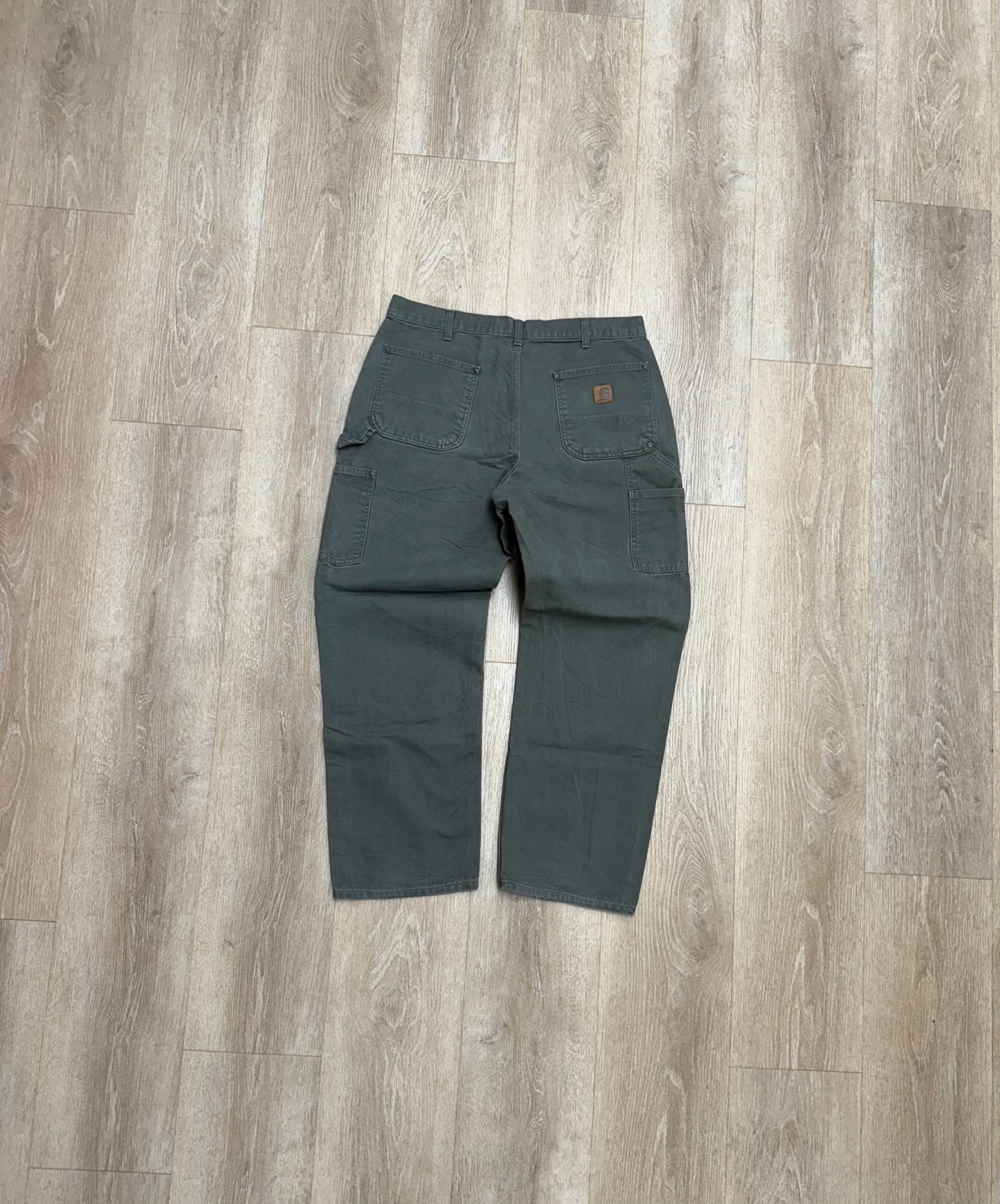 Faded Olive Green Carhartt Double Knee Pants - 34 x 30