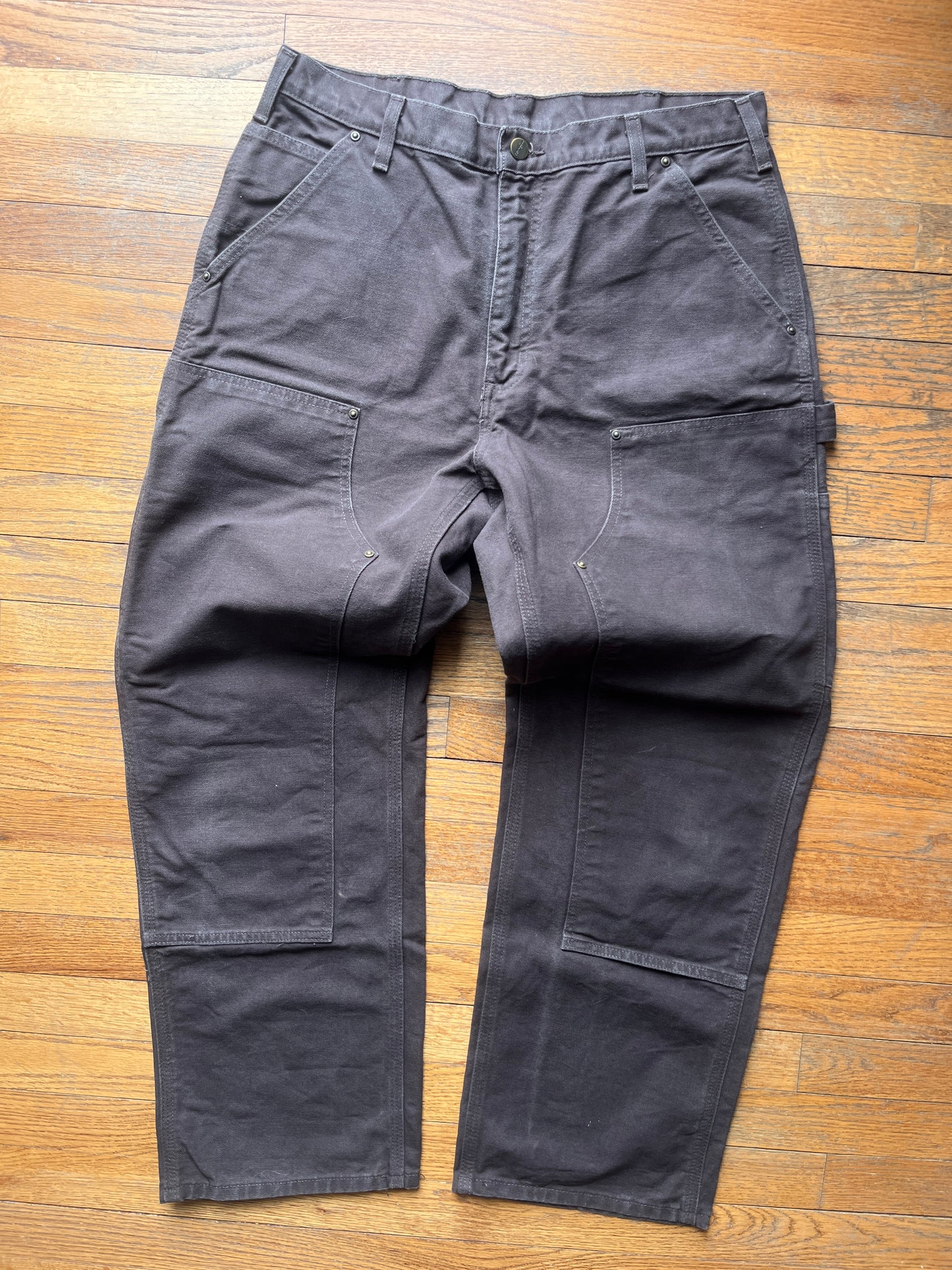 Faded Dark Brown Carhartt Double Knee Pants - 33 x 29.5