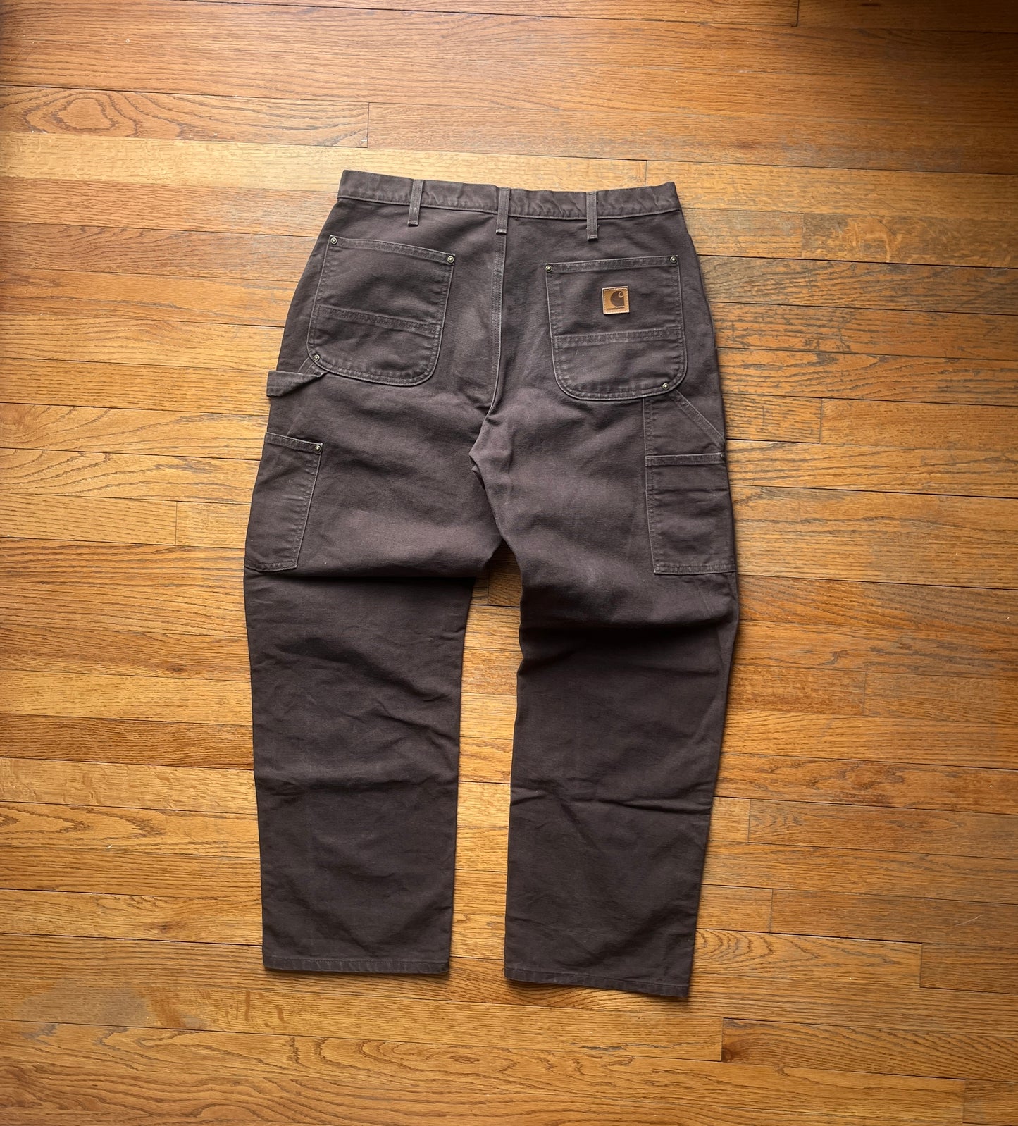 Faded Dark Brown Carhartt Double Knee Pants - 33 x 29.5